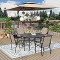 MIXPATIO 5 Pieces Patio Dining Set, 4 Person 42" Round Black Table and Textilene Chairs, with 1.57" Umbrella Hole, Outdoor Patio Table and Chairs, for Garden Lawn Porch Backyard Poolside