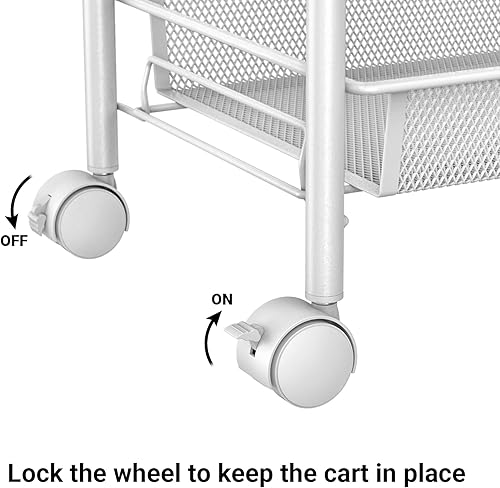 Miniatura 4 de only fire Carrito rodante de alambre de malla de 3 niveles, multifuncional, carrito de almacenamiento de cocina, organizador de baño con ruedas,