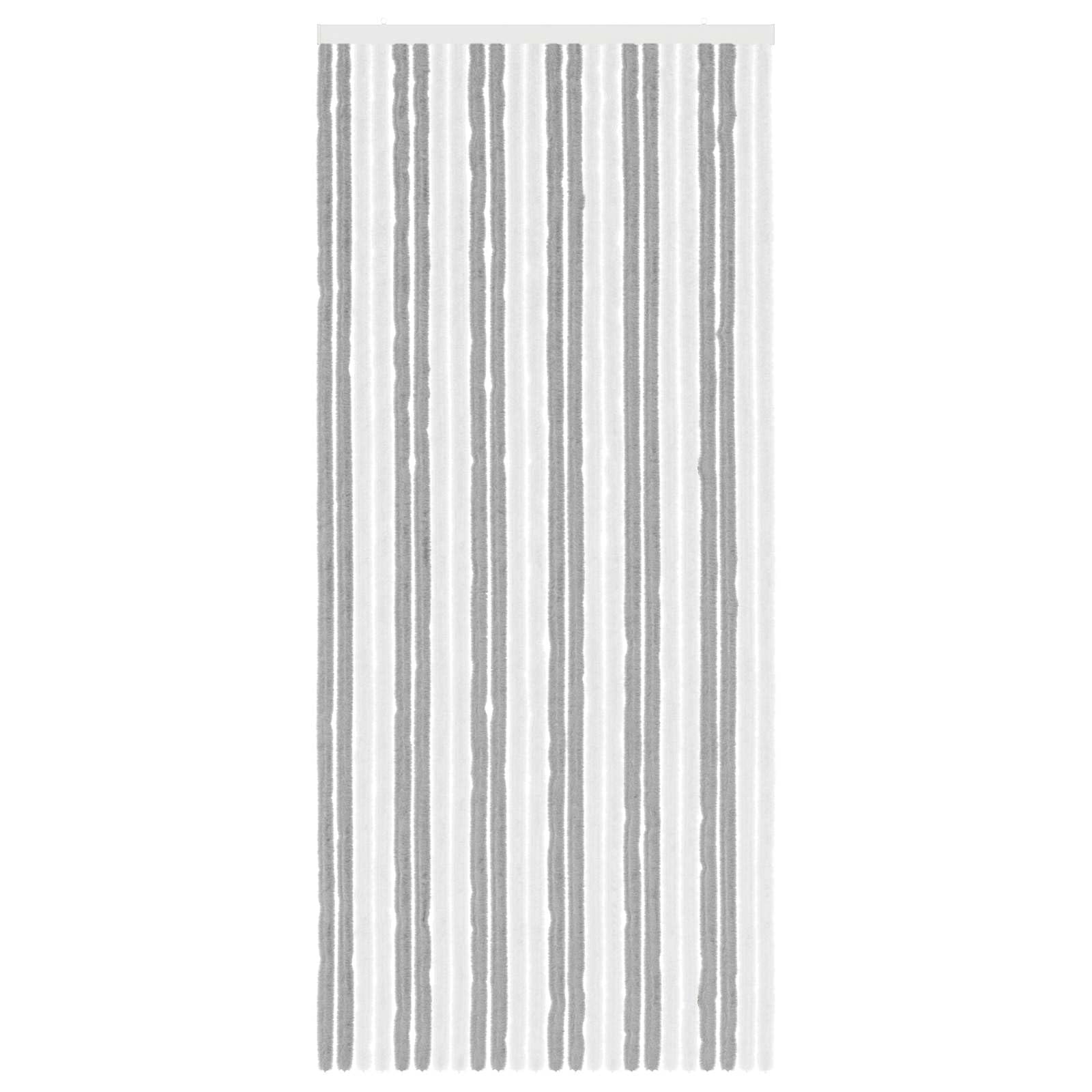 Tenda antimosche in ciniglia per porta del balcone e soggiorno, a righe, grigio e bianco, in 100% polipropilene, permeabile all'aria, 100 x 230 cm