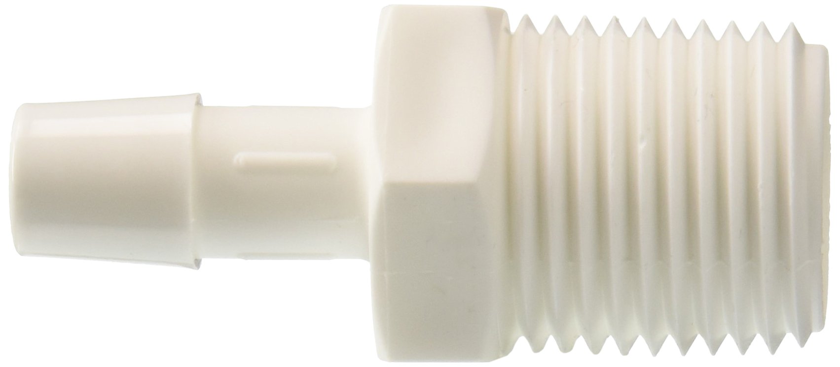 Eldon James A8-6WP White Polypropylene Adapter Fitting, 1/2-14 NPT to 3/8