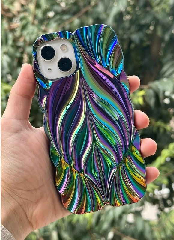 Image of Case Creation for iPhone 14 Plus Holographic 3D Shimmer Trendy Phone Case, Luxury Glossy Leaf Laser Cut Rainbow Fashion Glitter Cute Colorful Shiny Soft Mobile Cover for Apple iPhone 14 Plus (Multi)