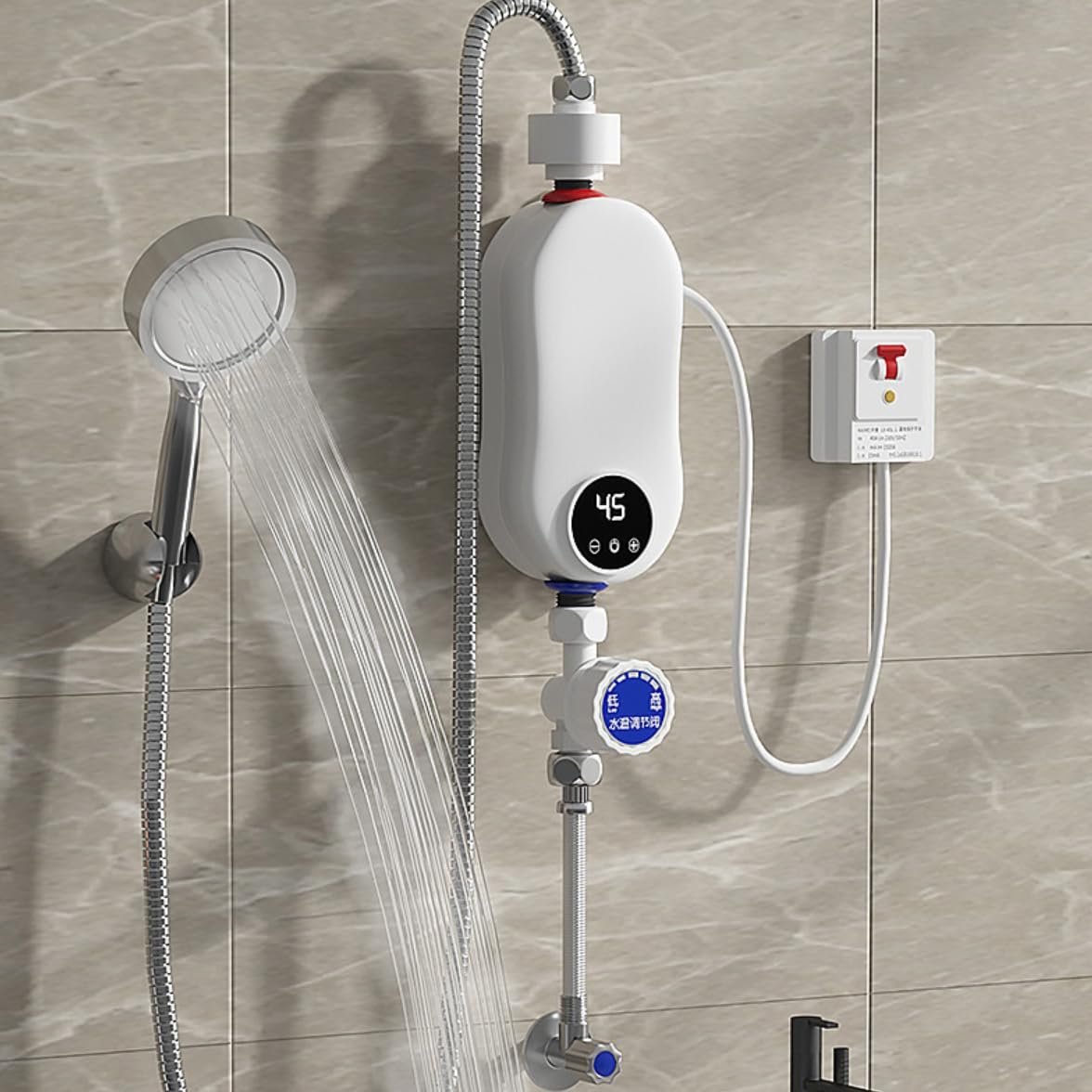 Electric Shower Head Tankless Water Heater Thermostatic Shower Head Set Temperature Adjustable Home Bathroom Waterproof Instant Water Heating Machine