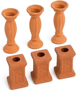 LOGOFUN 6pcs Mini Terracotta Planters Vintage Roman Column Design | Assorted 51# and 52# Column Styles Unglazed Clay Absorbs Water Ideal for Dollhouse Fairy Garden Desktop DIY Decor Tiny