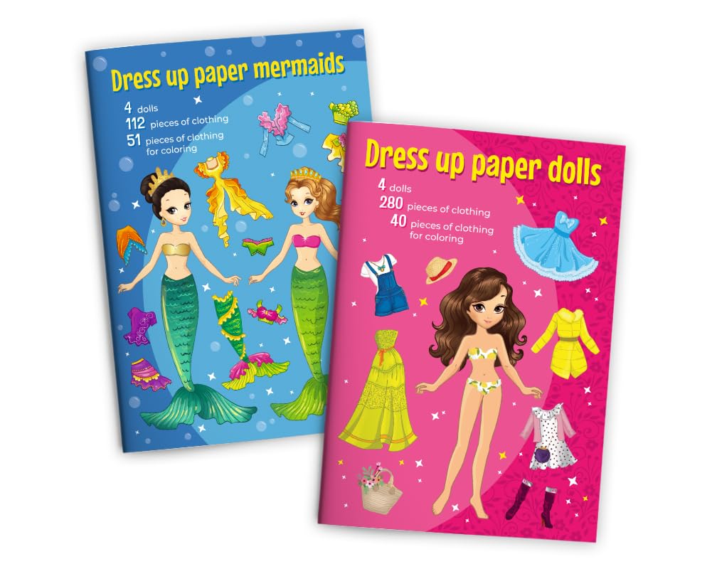 Set di Bambole in Carta Con Vestiti da Indossare (4 Bambole e 4 Sirene)