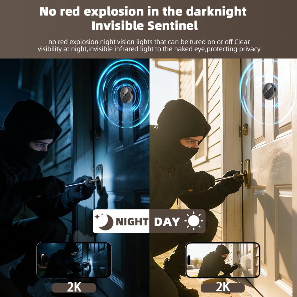 Detección por Radar, Mirilla Digital Inteligente para Puerta con Cámara 2K Gran Angular 140°, Visión Nocturna Infrarroja, Micrófono Integrado, Pantalla a Color 4,3", Batería 5000 mAh con Wi-Fi 2,4 GHz