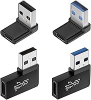 Vista 1 de Adaptador USB a USB C de 90 grados (paquete de 4), ángulo vertical hacia arriba y hacia abajo, horizontal a la izquierda y en ángulo recto USB A
