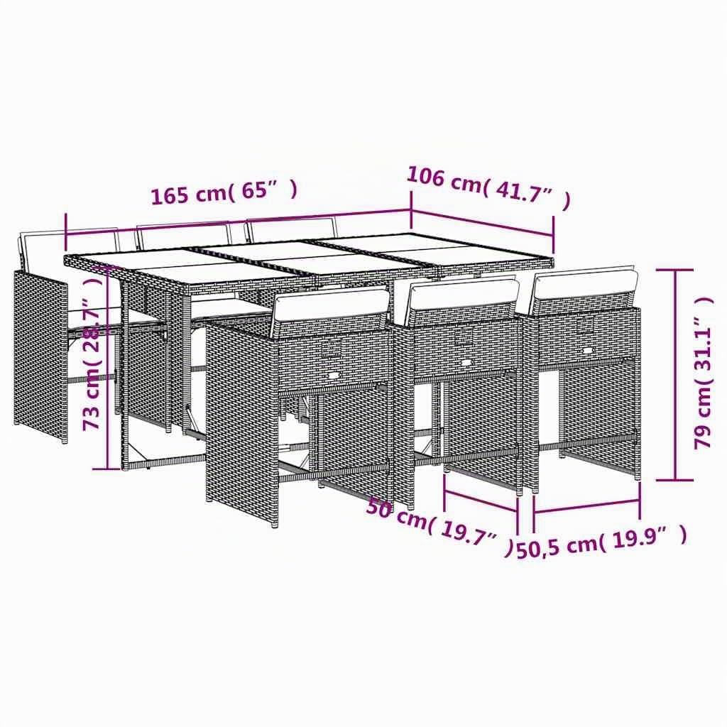 vidaXL Ensemble à Manger de Jardin avec Coussins 7 pcs, Table et Chaise de Terrasse, Meubles de Patio, Mobilier d'Extérieur, Gris Clair Résine Tressée