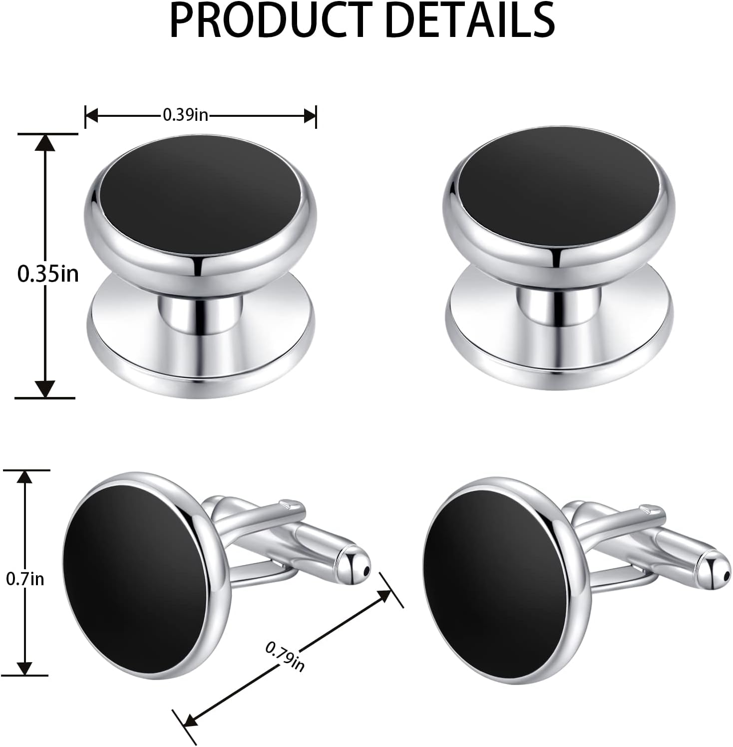 Men's Cufflinks & Tuxedo Studs Set - 316L Stainless Steel Formal Wedding Jewelry, Groomsmen Gift Set with Gift Box