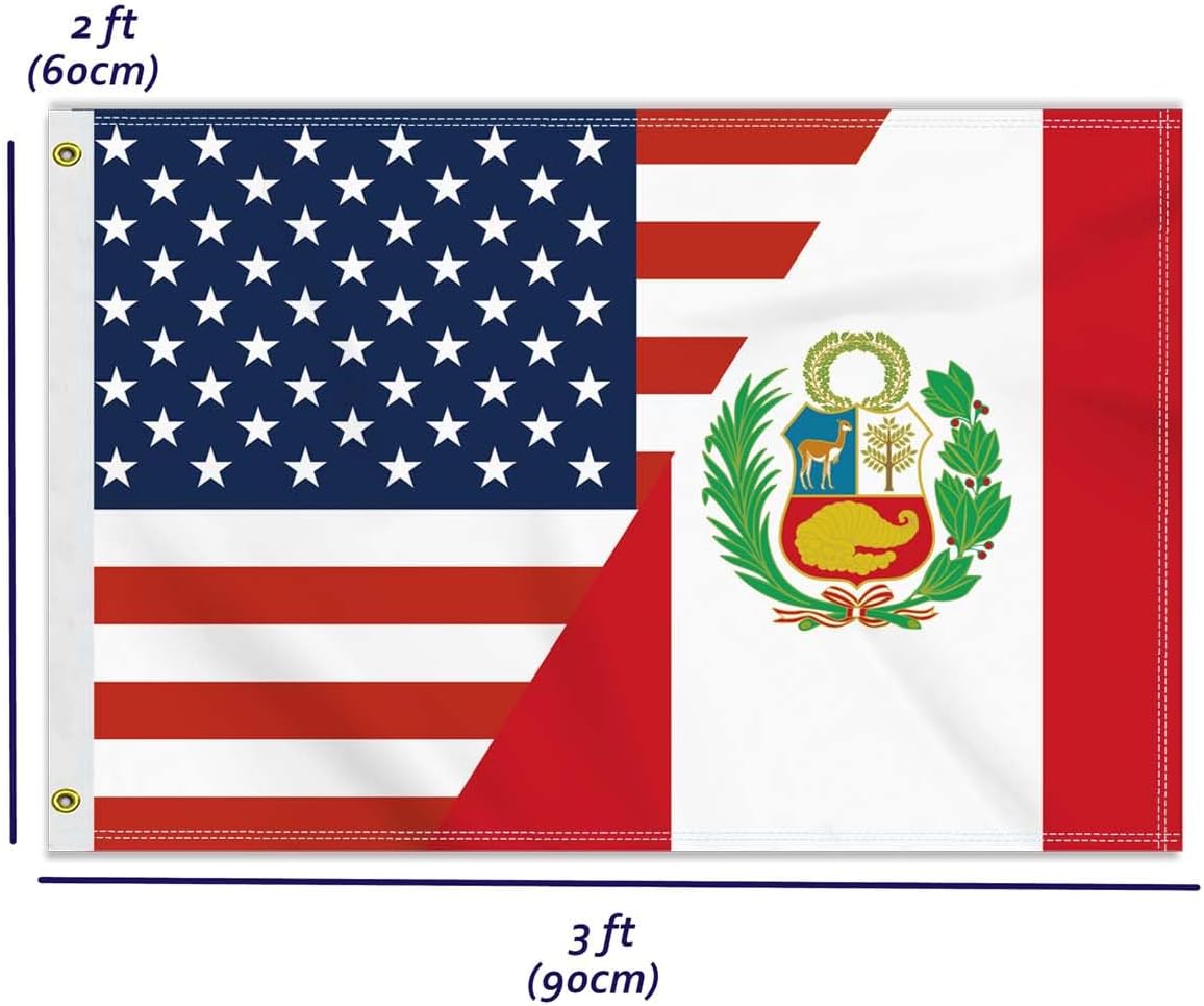 2×3 FT Peru America Friendship Flag,Medium 60×90CM 150D Peruvian USA Outdoor Banner,Double Side Printing American Decor For Patio Garden With Brass Gromment - Image 2
