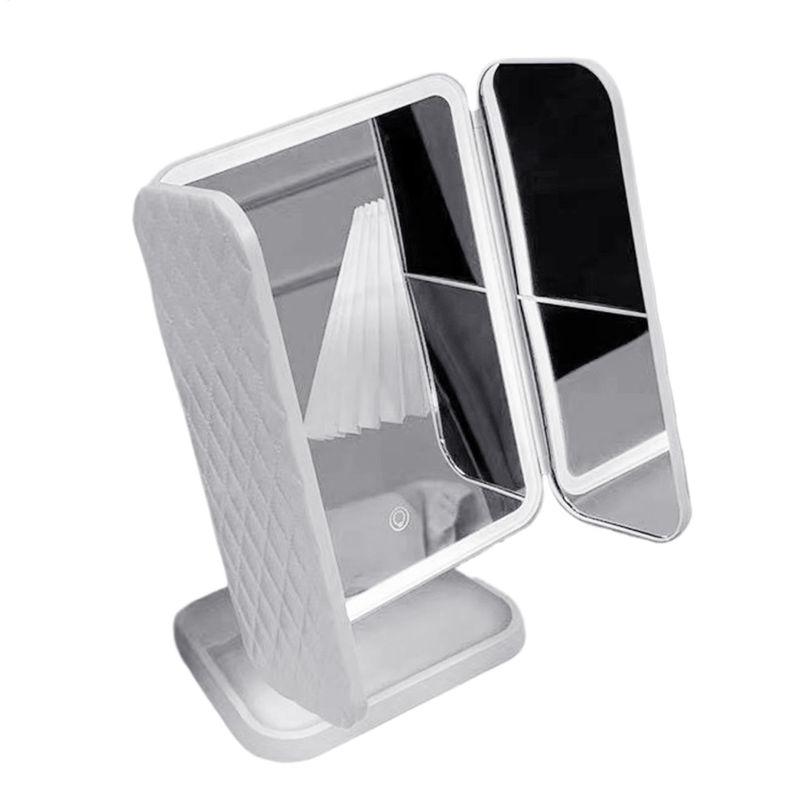 Glisera Smart Trifold Mirrors | Intelligent Makeup Mirrors with 3 Color LED Lights and Magnification | 180 Degree Rotating for Dressing Table