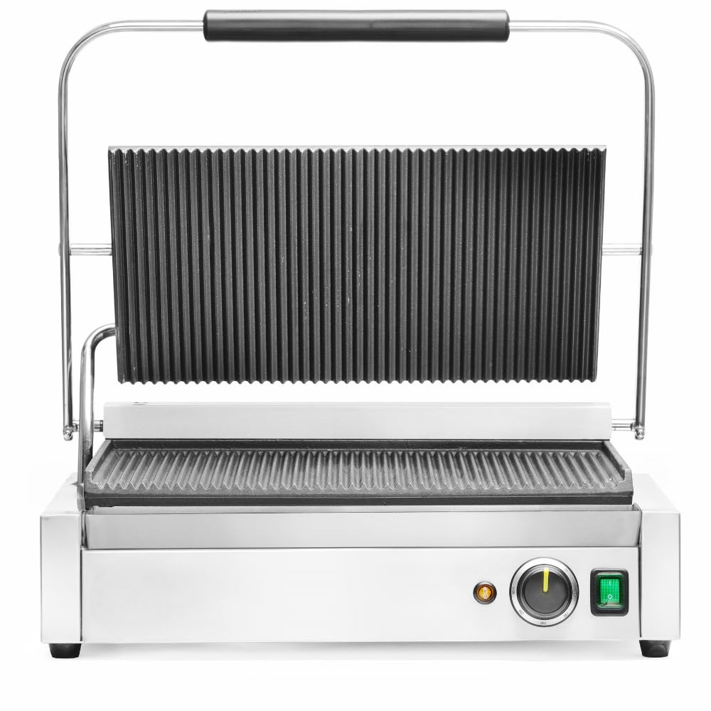 MBH Professional XL Electric Panini Grill for Hospitality Industry XL Industrial Electric Sandwich Plate for Bar and Restaurant