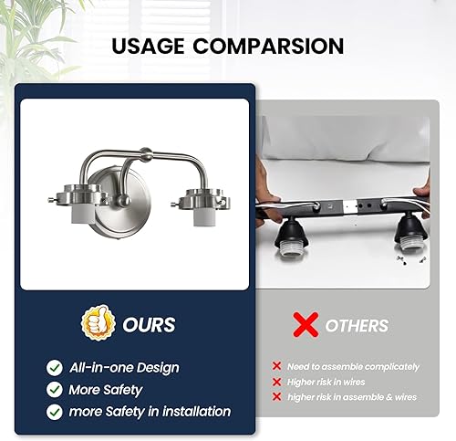 Miniatura 3 de Accesorios de iluminación de tocador de baño 2 lámparas de tocador con pantallas de vidrio lechoso esmerilado, luces de tocador de níquel cepillado