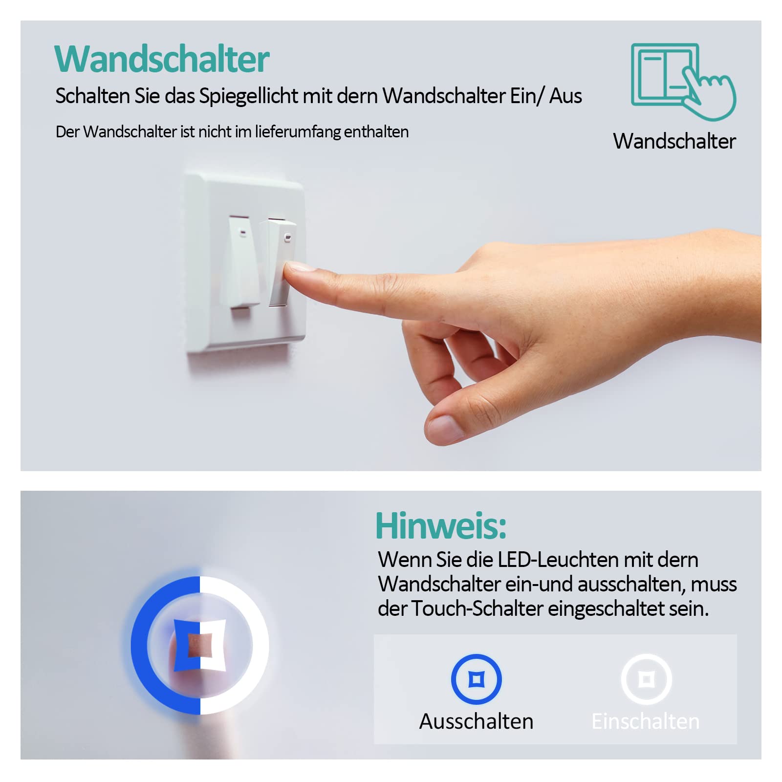 EMKE Badspiegel mit Beleuchtung rund 60cm Durchmesser, Badezimmerspiegel mit schwarzer Rahmen, 3 Lichtfarbe dimmbar, Speicherfunktion, Touch, 3 Stunden Auto-Abschaltung energiesparend wandspiegel