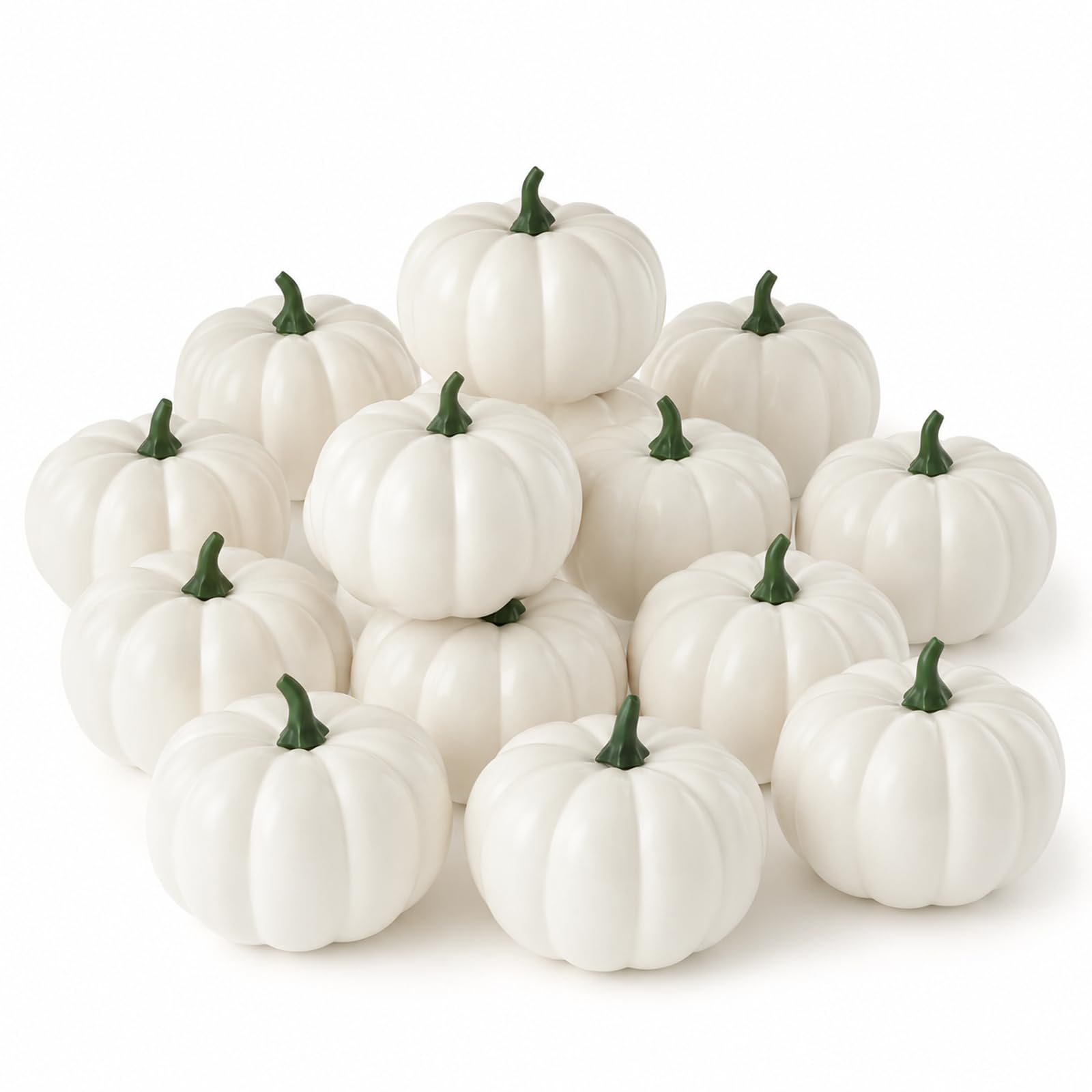 PHENSEM 12 Stück weiße Kürbis für Halloween, Künstliche Kürbis Deko