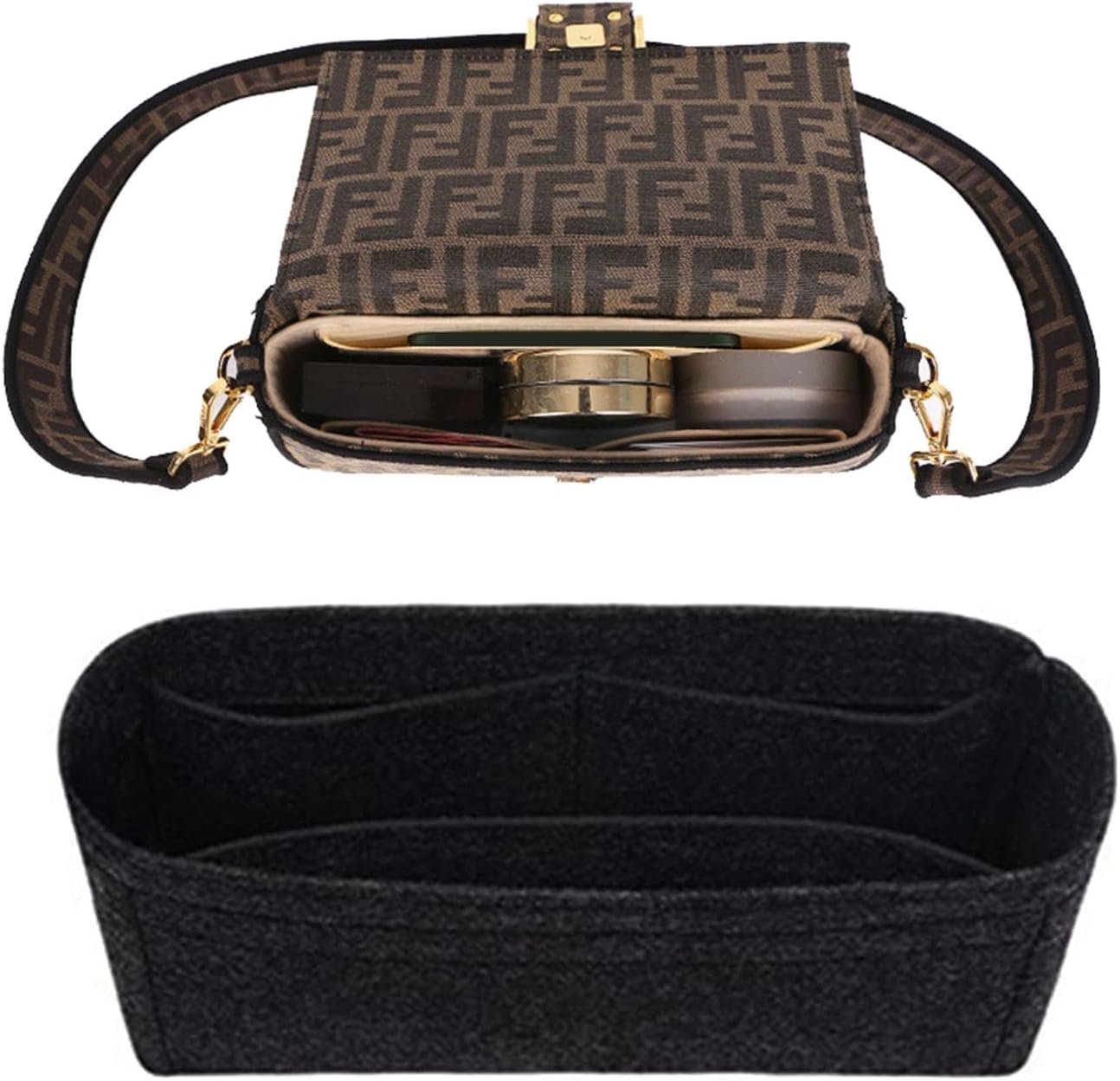 チスピフェルトインサート パースオーガナイザー スモールハンドバッグ トートシェイパーインサート ロンシャン用 スモールトートバッグ ハンドバッグインサート 女性用インナーブラダーバッグ 収納バッグ スモールショルダーバッグ (ダークグレー、S)