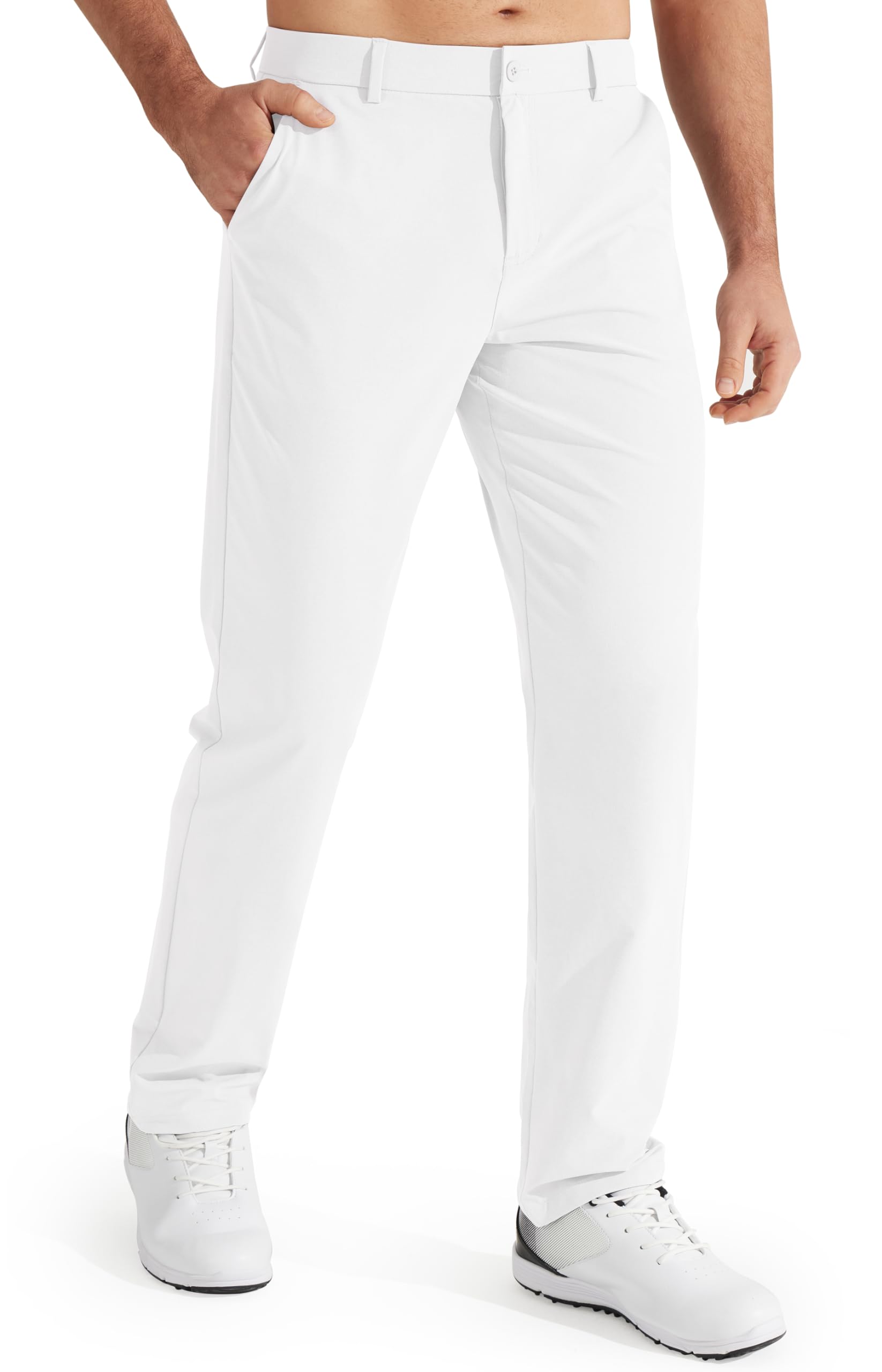 Libin Men's All Day Comfy Golf Pants Work Dress Pants 34" Quick Dry Lightweight Business Casual Trousers for Men with Pockets, White, 38W x 34L