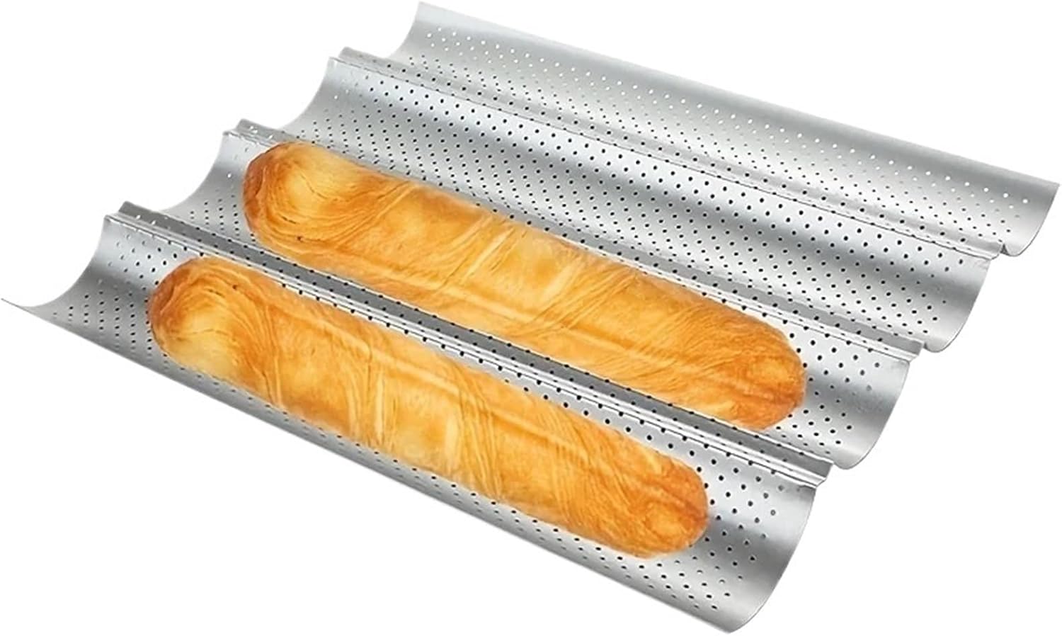 french bread baking pan Non Stick Bread Tray Baking Utensils Kitchen Hole French Wave Shaped(Black 3)