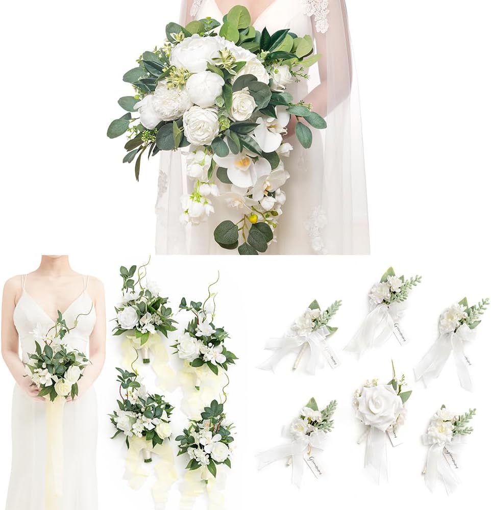 Ling's Moment 11 Pack Bridal Party Flower Package in Languid Silk & Pearlescent Blooms