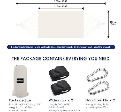 Miniatura 3 de Gold Armour Hamaca de estilo brasileño con correas de árbol para colgar, hamaca individual doble portátil para campamento, al aire libre, interior,