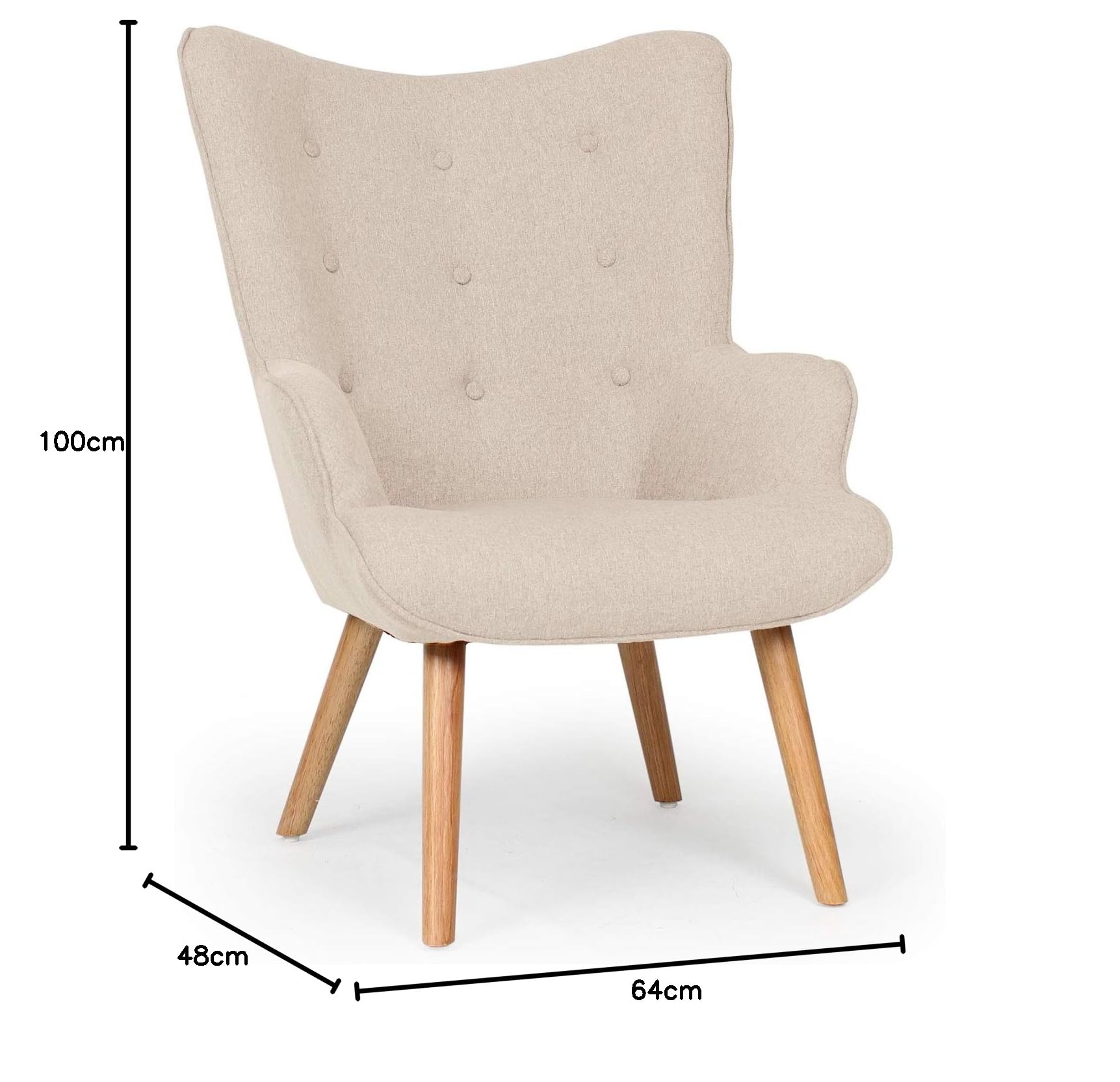 Menzzo Poltrona scandinava + Pouf Lylou in tessuto, beige