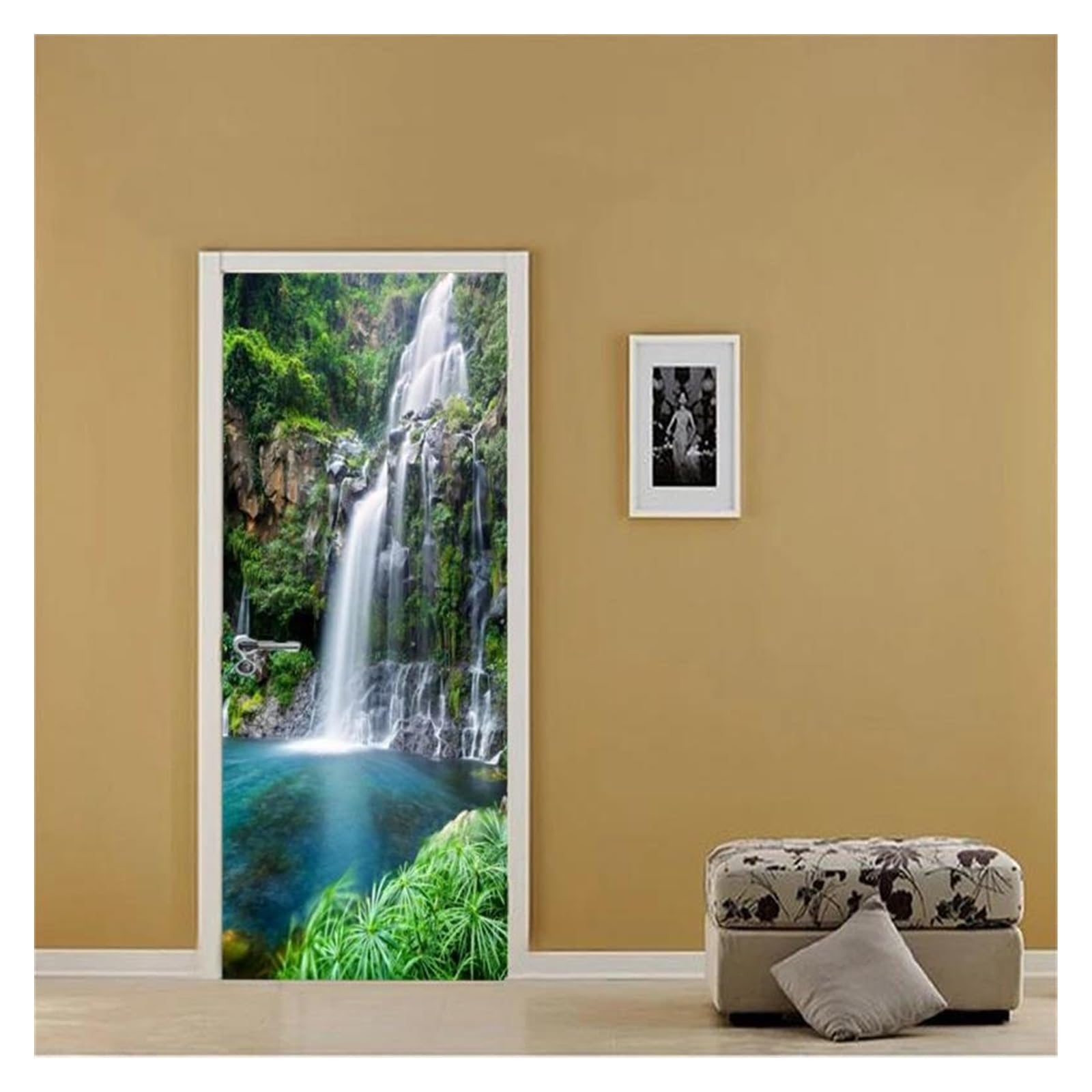 Sticker mural de porte cascade 77x200cm pour masquer une cloison abîmée
