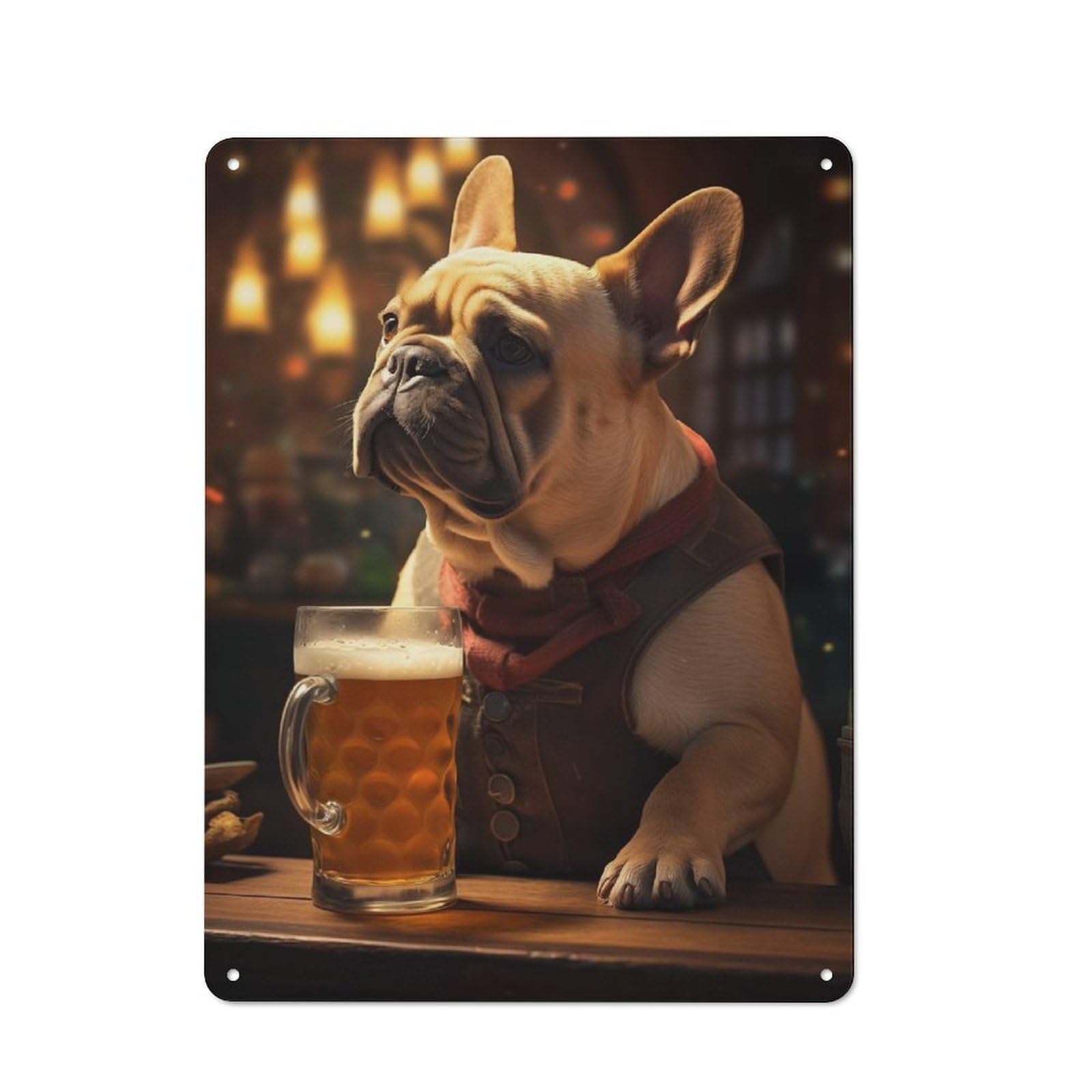 Junmoney Funny French Bulldog Beer Rustic Metal Sign 40X30cm For Garage Wall, For Everyday Room Decor With A Rustic Look