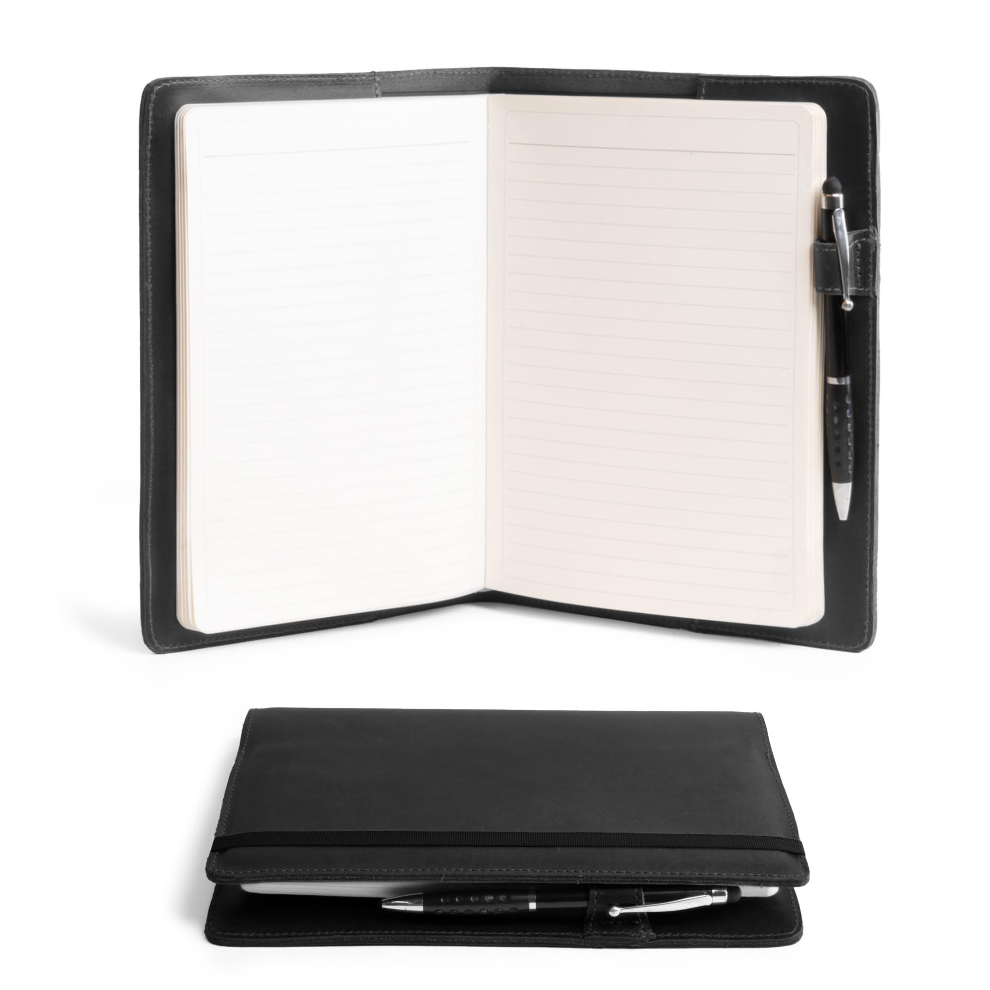 Hide & Drink, Custodia rigida per notebook Leuchtturm A5 (14,6 x 21,0 cm), copertina protettiva per diario, agenda personale, in pelle pieno fiore, accessorio da scrittura fatto a mano (nero antracite