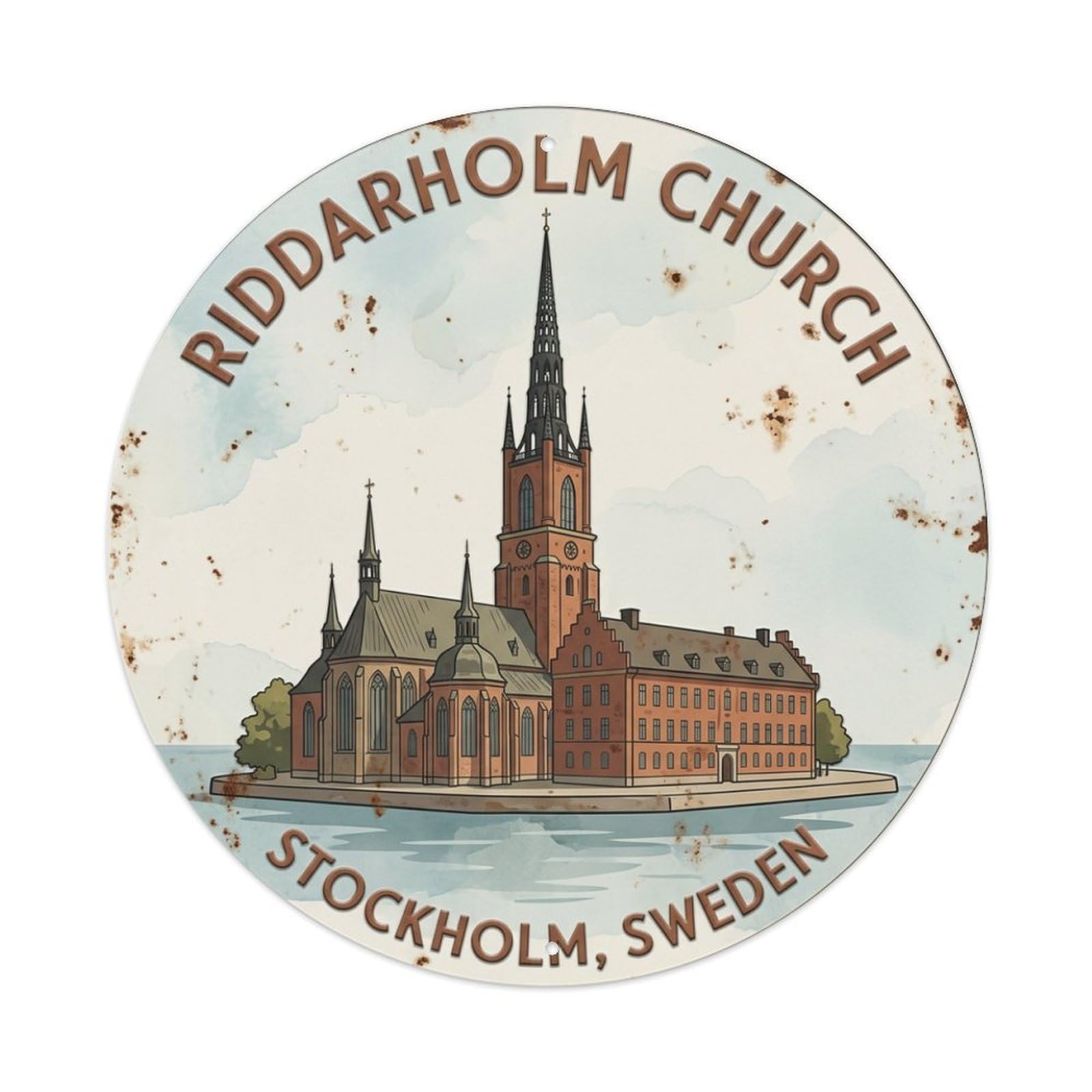 Vintage Travel Riddarholm Sweden Church Metal Tin Sign