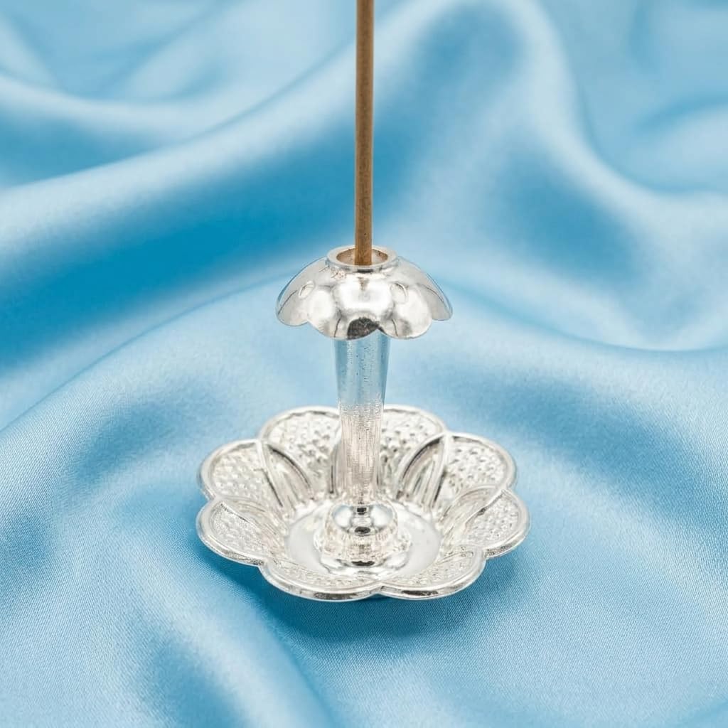 MOONPLUS Sterling Silver Lotus Floral Base Incense Holder | Ash