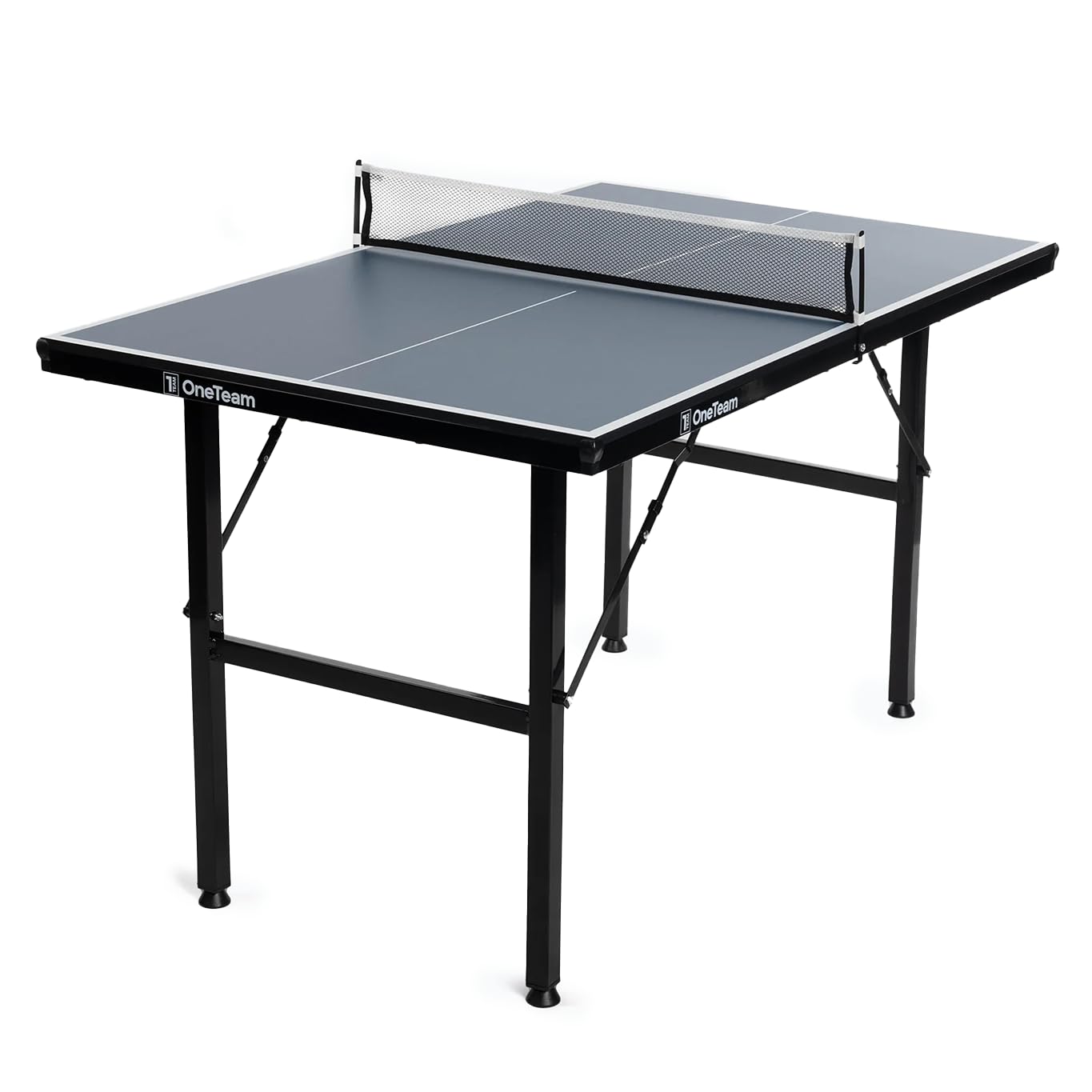 OneTeam Mesa de Ping Pong para Juegos de Interior con Rejilla y Placas Plegables con 2 Compartimentos para Bolas y palés, Ruedas de Transporte con función de Bloqueo