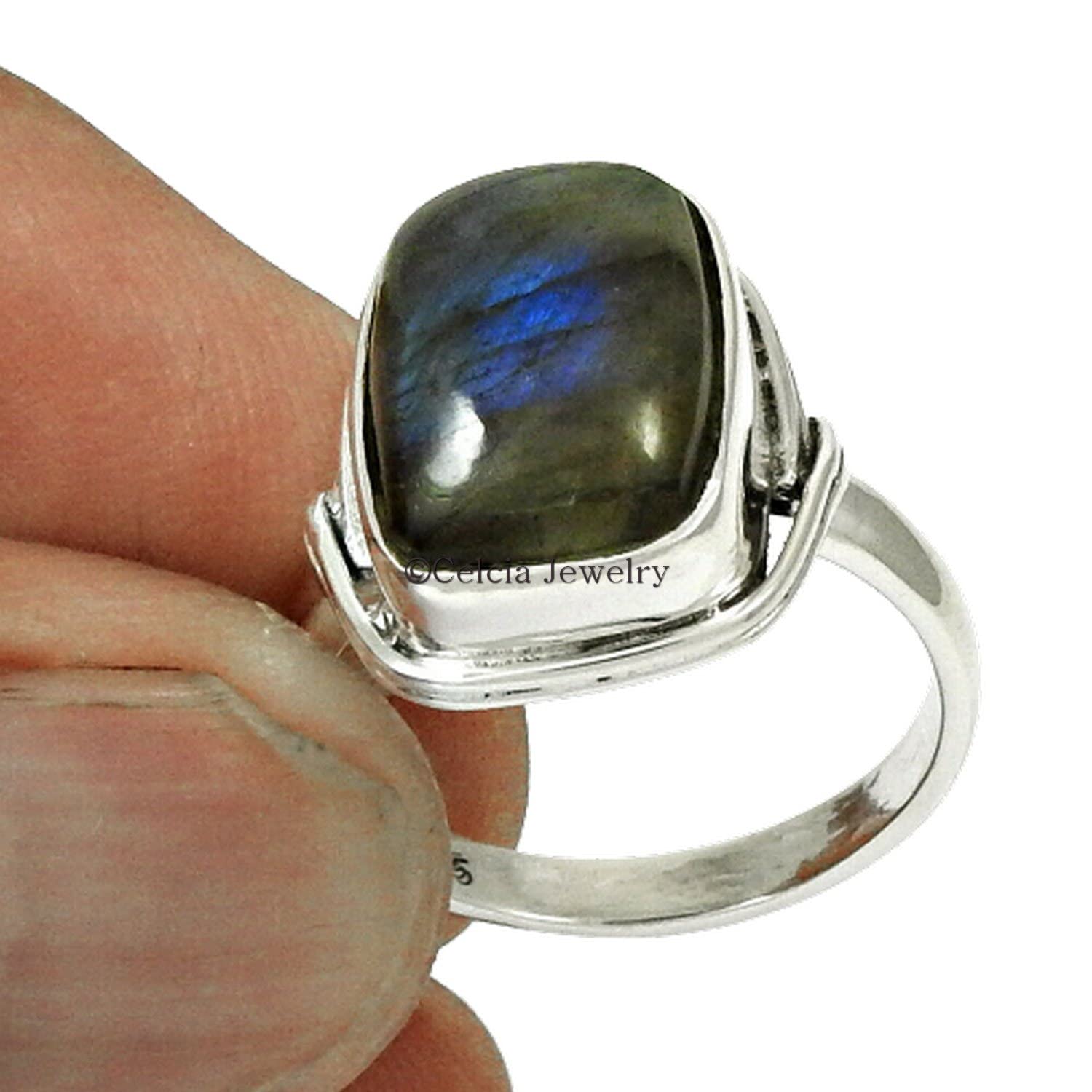 Labradoratie Genuine Healing Stone Joyería hecha a mano, Unique Cool Solitaire Ring, Promise Awesome Boho Hippie jewelry, Organic Amistad Everyday Ring, June Birthstone (Labradorita)