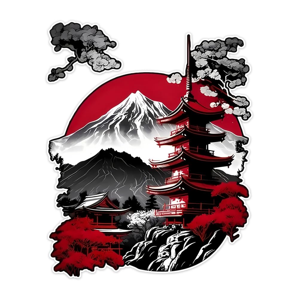 2 pièces 11 x 14 cm Autocollant de voiture style japonais Paysage Architecture pour Camion et Van Imperméable Vinyle | #DZ50