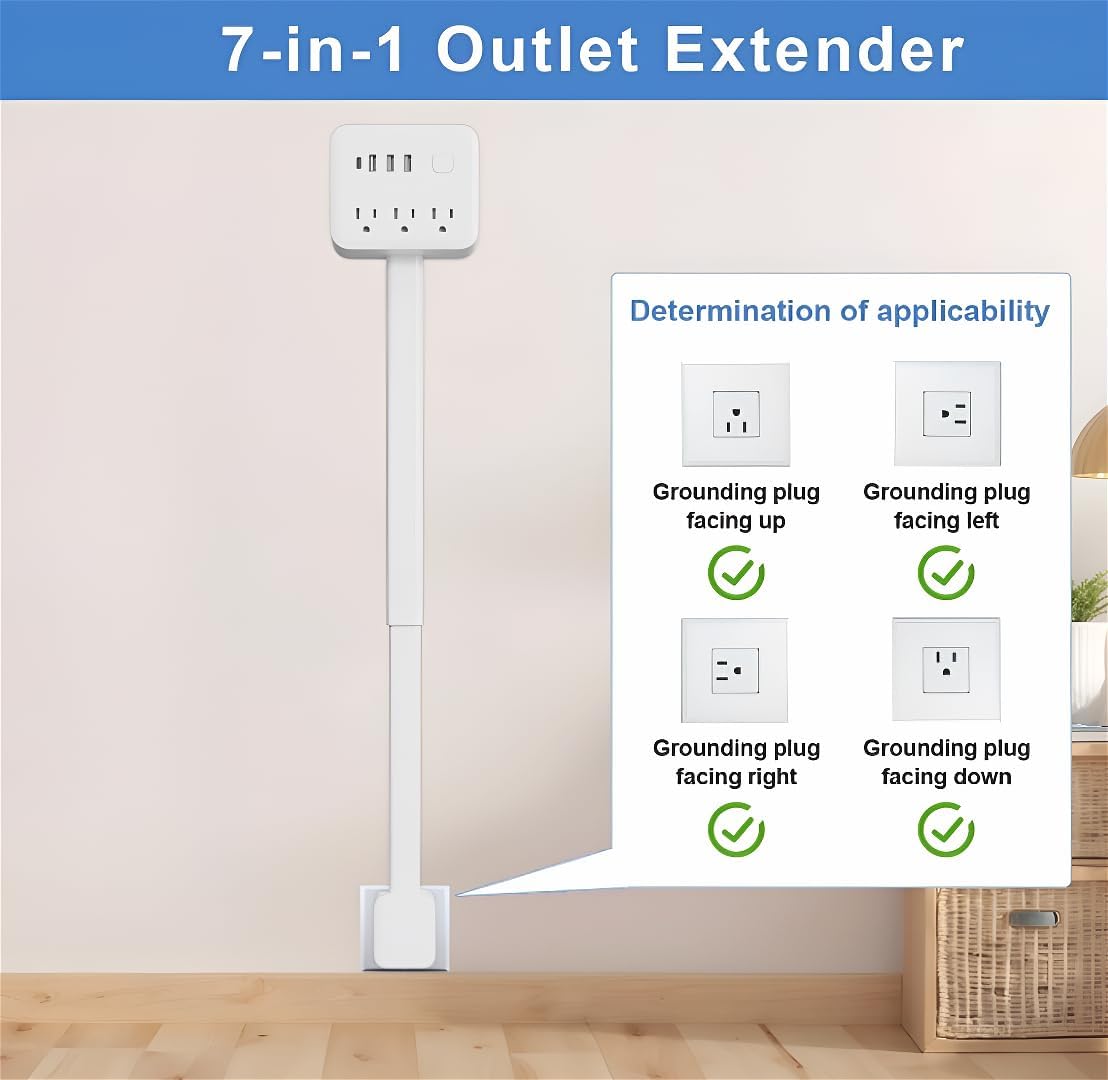 Electrical Outlet Extender Features USB-A,USB-C,2 AC Outlets,Wall Power Socket Expander Stick,Extendable Rotating Electric Outlet Plug Adapter Nightstands,Sofa,Desks and More Hard to Reach Space (A01)