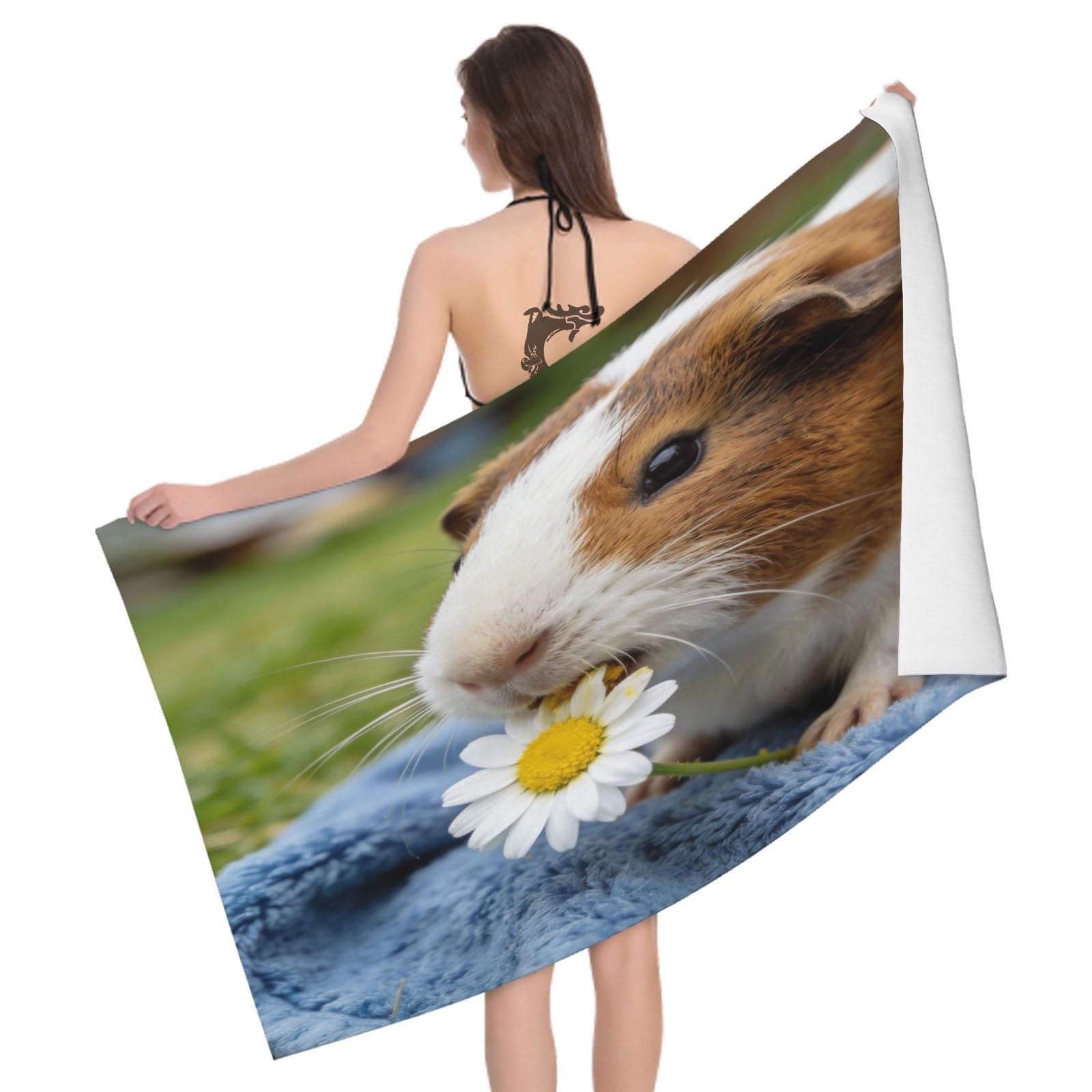 Leichong 3D Guinea Pig Print Beach Towel Large Microfiber Soft Quick Dry for Adults, Cute Animals Bath Towel Lightweight Soft Absorbent for Travel Swimming Pool Sports, 180 x 90 cm