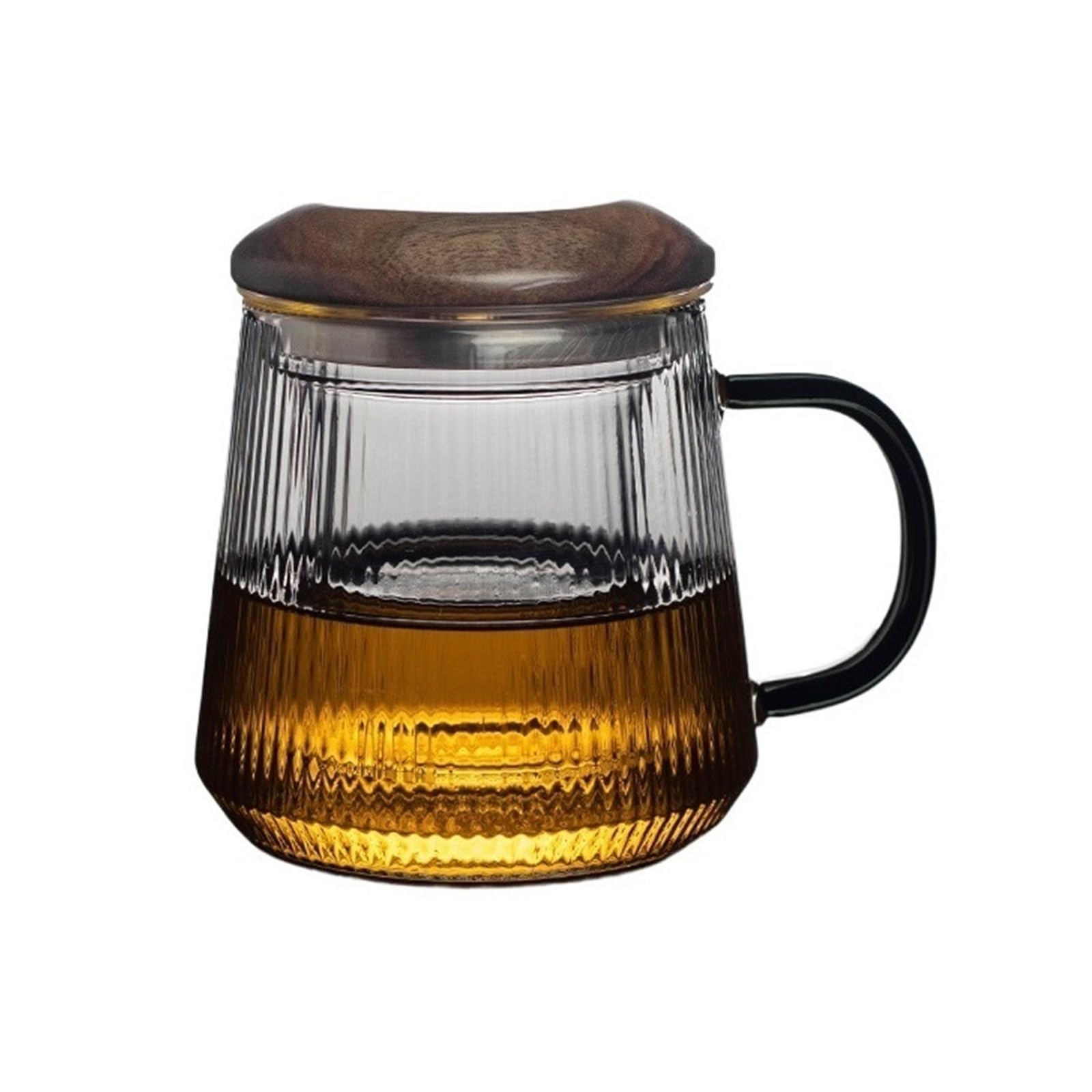 Copa de cristal Taza de té de vidrio rayado vertical con infusor y tapa(L)