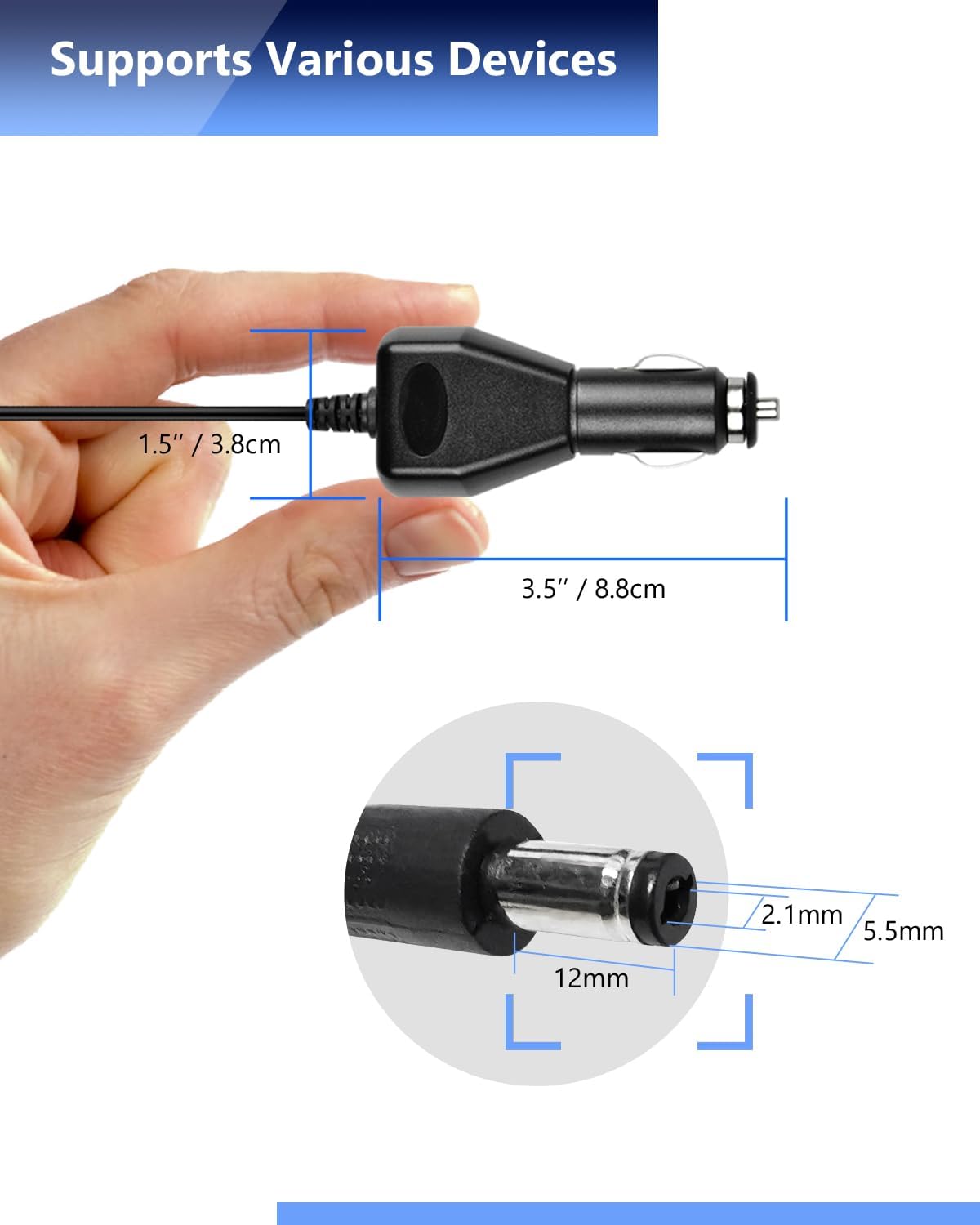 Universal DC 12V Car Charger for DBPOWER/Sylvania/RCA Portable DVD Players, Replacement Car Power Cord with 8 Connectors, Car Power Adapter for Spectra S1, S2 Breast Pumps, 8.2Ft Cable
