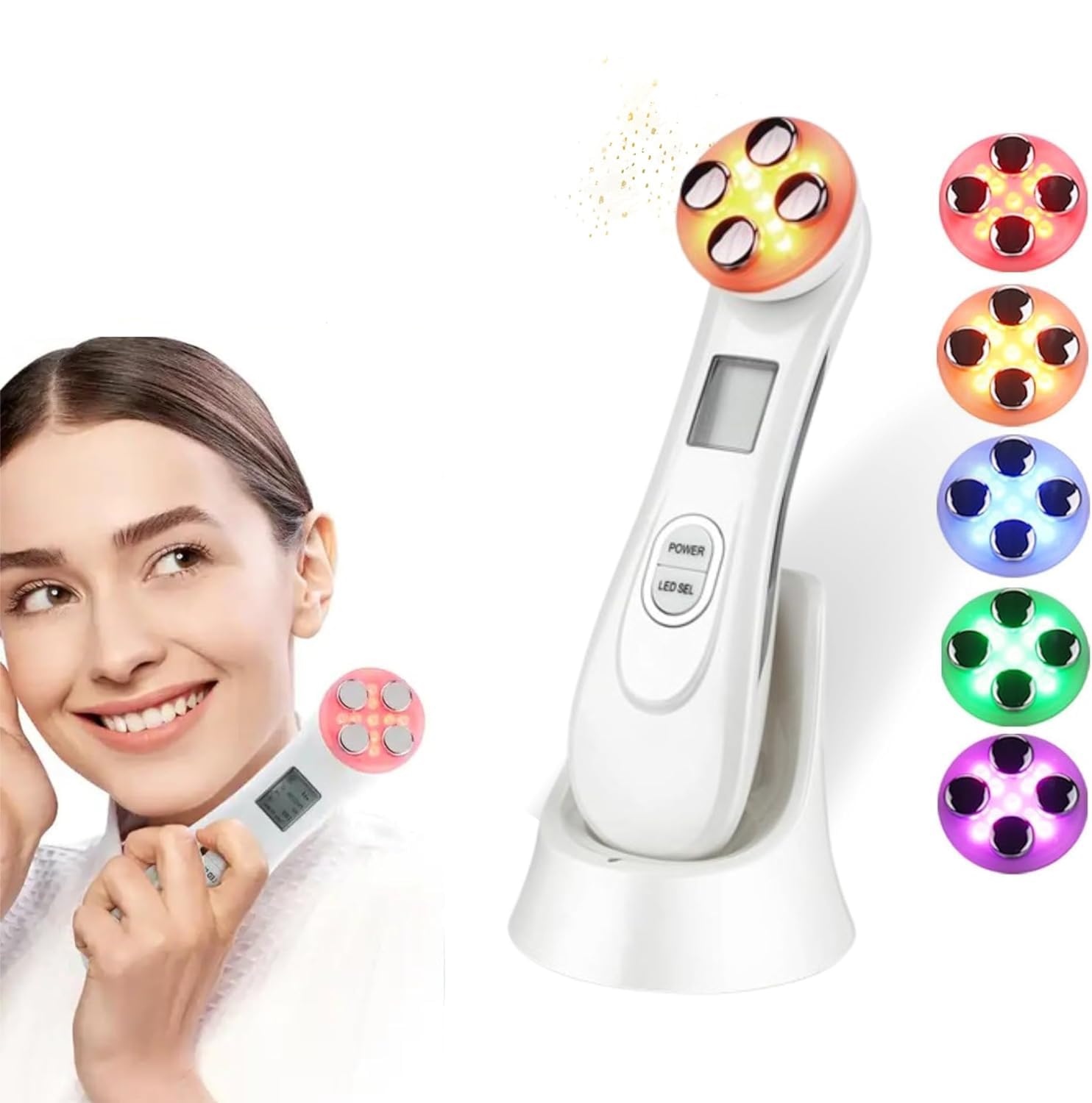 Stock - Massaggiatore per il viso, radiofrequenza, 5 in 1 Rf LED, dispositivo viso ad ultrasuoni, ringiovanimento, pulizia profonda, cura del viso, massaggio per viso