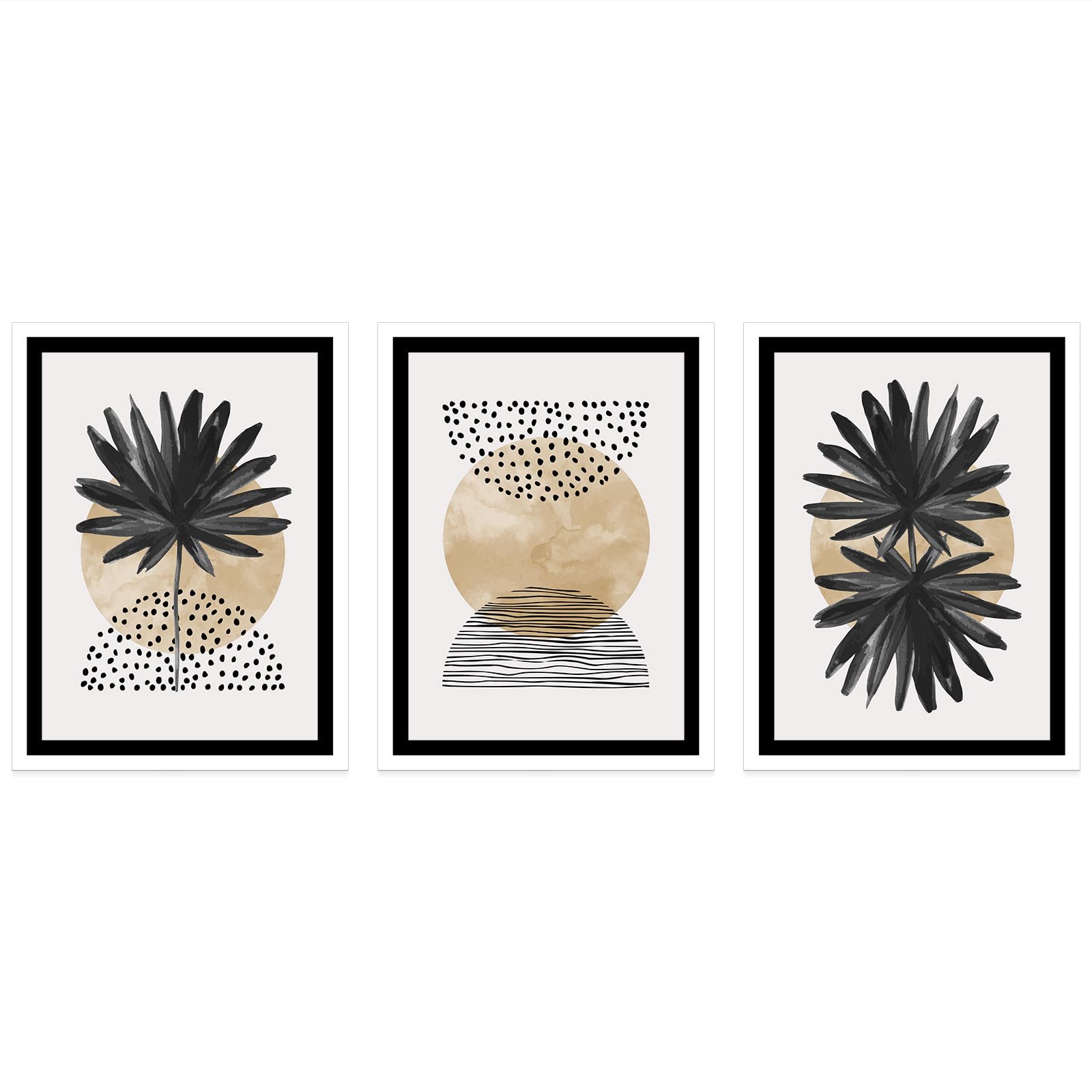 Lumalea - Zestaw 3 plakatów/plakatów z motywem boho - czarno-białe obramowanie - 3 plakaty - 50 x 70 cm