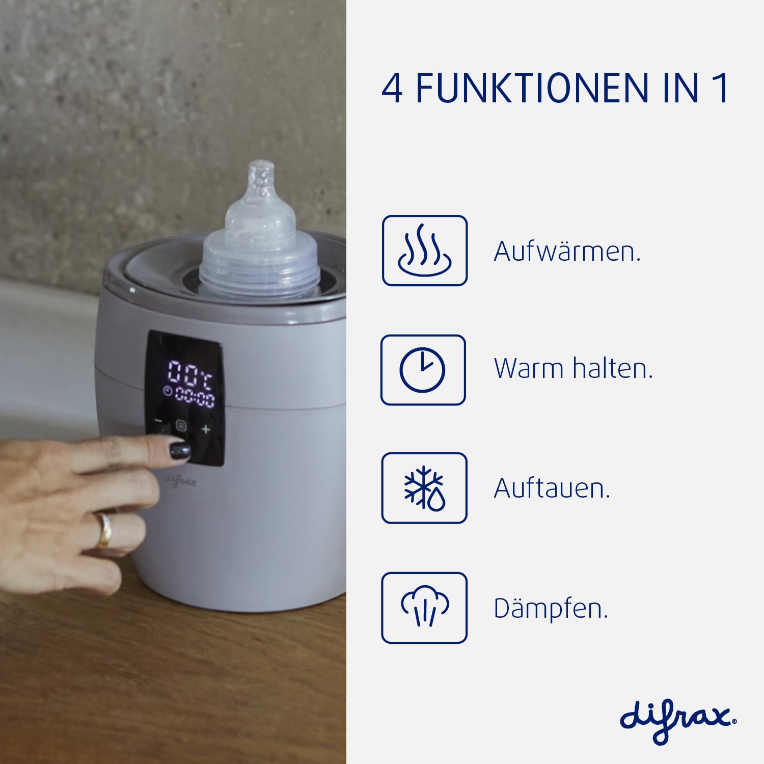 Difrax Flaschenwärmer - Schnelles und sicheres Erwärmen, Auftaustufe, Stand zum Warmhalten von Flaschen