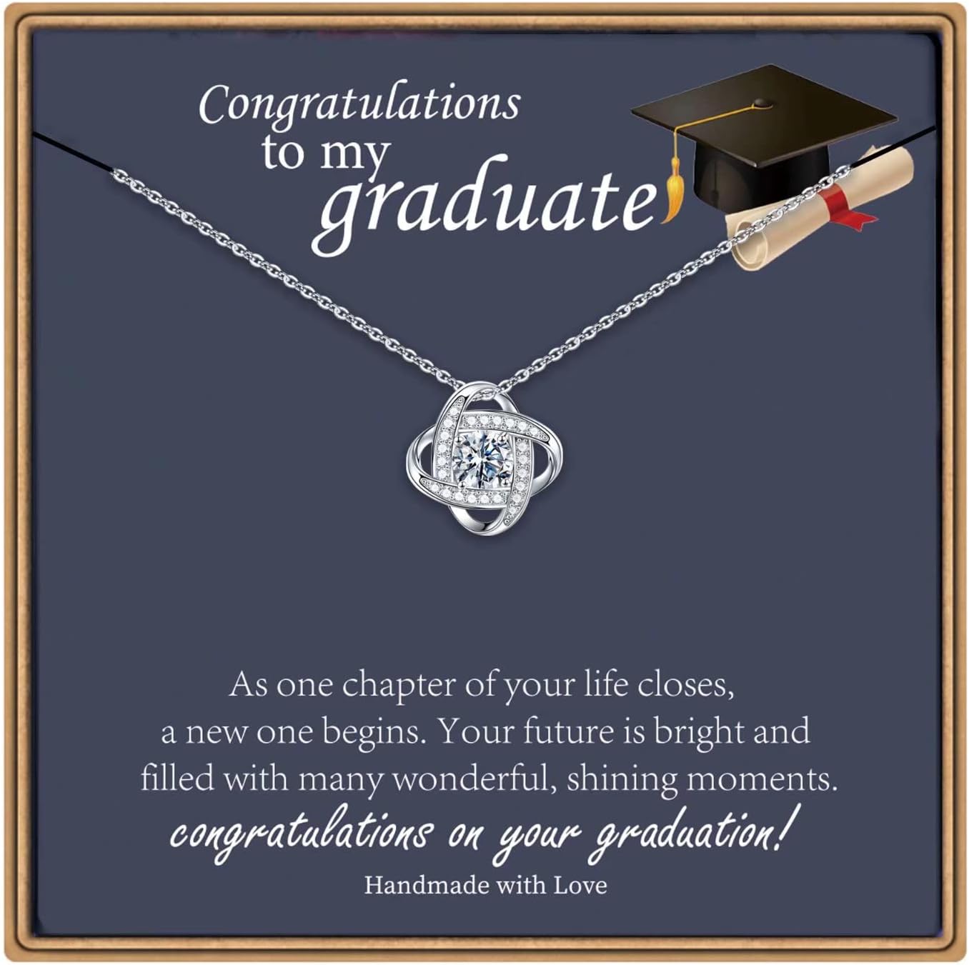 Graduation Gifts - 14K White Gold Plated Love Knot Graduation Necklaces for Women College Graduation Gifts for Her Class of 2025 Graduation Gifts