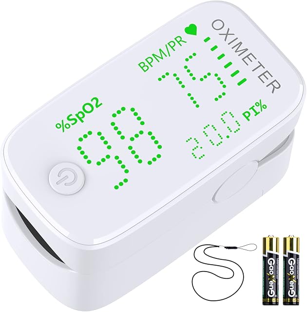 Pulse Oximeter Approved CE, KKmier Blood Oxygen Saturation Monitor SpO2 /Pulse Rate/PI Meter, Oxygen Monitor Finger Adults and Children Approved, with OLED Display and Batteries (green)