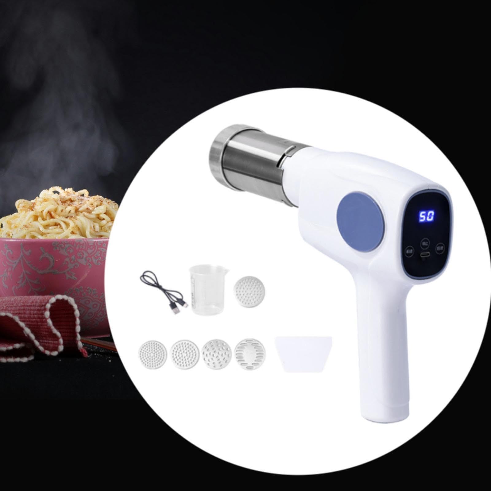Máquina Eléctrica para Hacer Pasta Y Fideos, 5 Formas de Pasta, Carga USB, Portátil, para Lasaña Y Ramen, Blanco