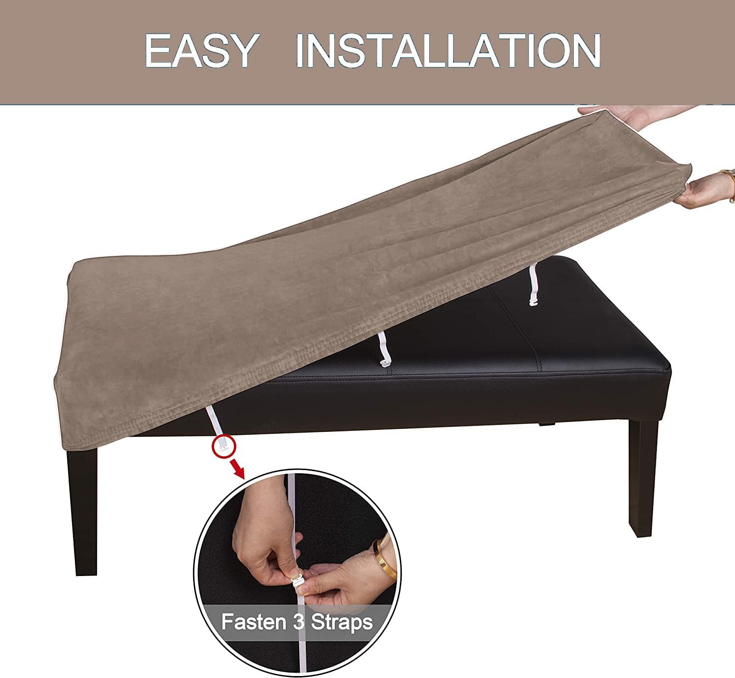 Dining Bench Cover Velvet Slipcover for Living Room Washable Ottoman Cover Seat Protector for Bedroom, Kitchen (L,Camel)