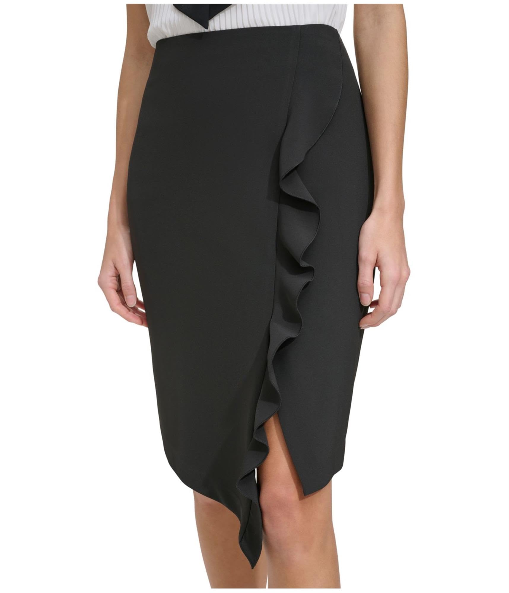 DKNY Womens Ruffled A-Symmetrical Asymmetrical Skirt Black 2