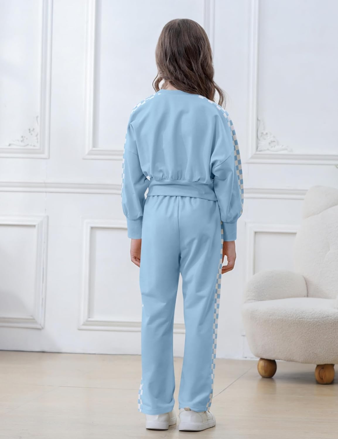 Corfrute Kids 2 Piece Outfits Girls Crop Long Sleeve Sweatshirts and Sweatpants Set (5-14 Years) - Image 3