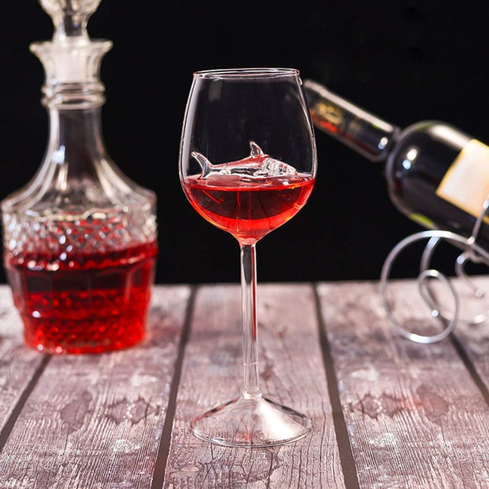 Copas de vino tinto de tiburón sin plomo y sin plomo para fiestas en casa, copas de vino rojo/blanco (2 piezas)