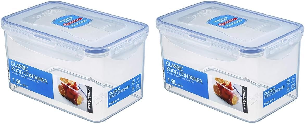 LOCK & LOCK Easy Essentials Food Lids/Pantry Storage/Airtight Containers, BPA Free, Rectangle - 8 Cup - for Cookies, Clear(Pack of 2)