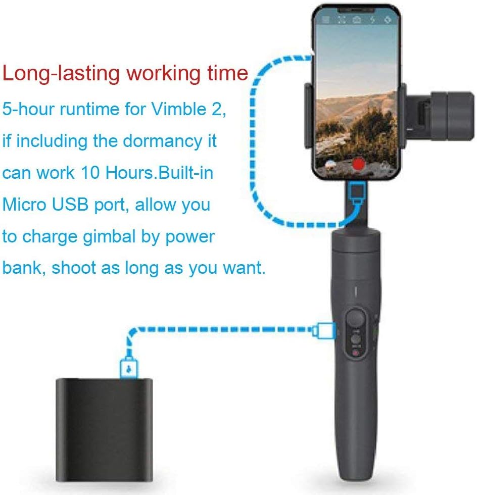Diagram showing Feiyu Vimble 2 charging via power bank.