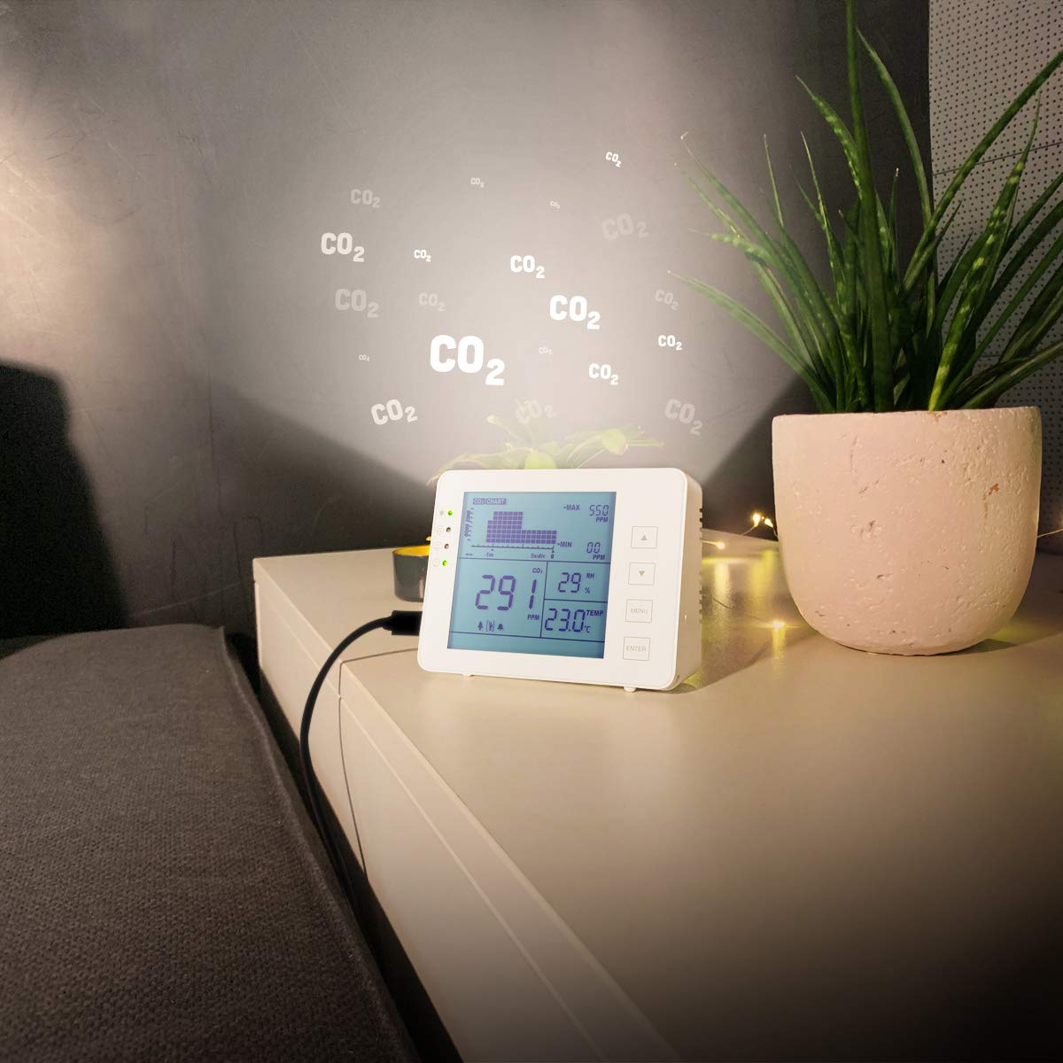 LogiLink SC0115 CO2-Messgerät Ampel 5000 ppm Bereich Alarm Temperatur Luftfeuchtigkeitsanzeige weiß