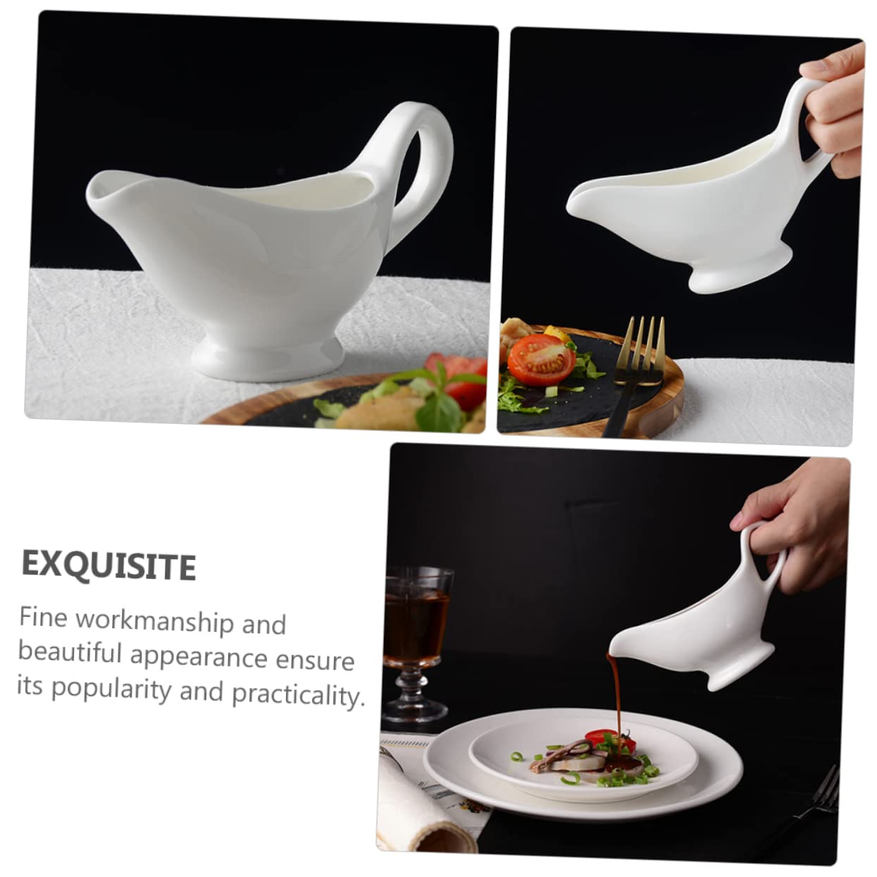 VOSAREA 1Pc Gravy Boat Elegant Sauce Container for Hot Cold Dressings Kitchen Serveware for Home Parties and Picnics Ergonomic Design for Easy Handling
